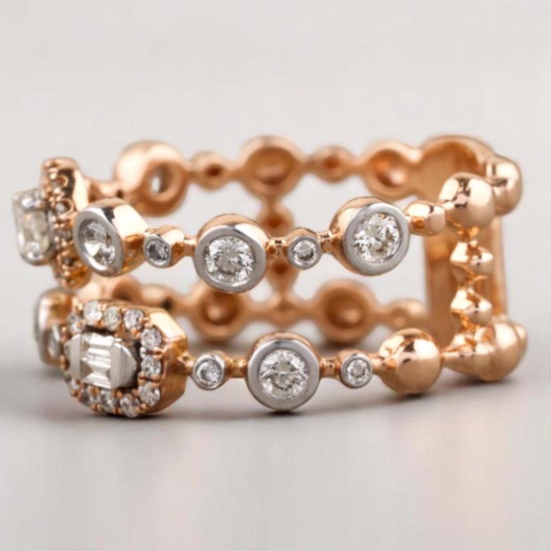 Anillo de eternidad de diamantes naturales redondos y baguette en oro macizo de 14k (certificado) Corte redondo en venta