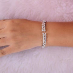 Round Baguette SI/H Diamond Cluster Cuff Bracelet 14 Karat White Gold Jewelry
