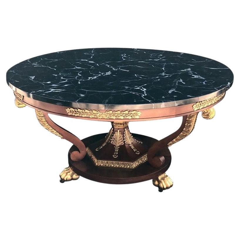 Round Baker Center Table with Faux Marble Top For Sale
