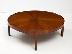 Round Baker Oversized 1960's Modern Walnut Coffee Table With Sunburst Top