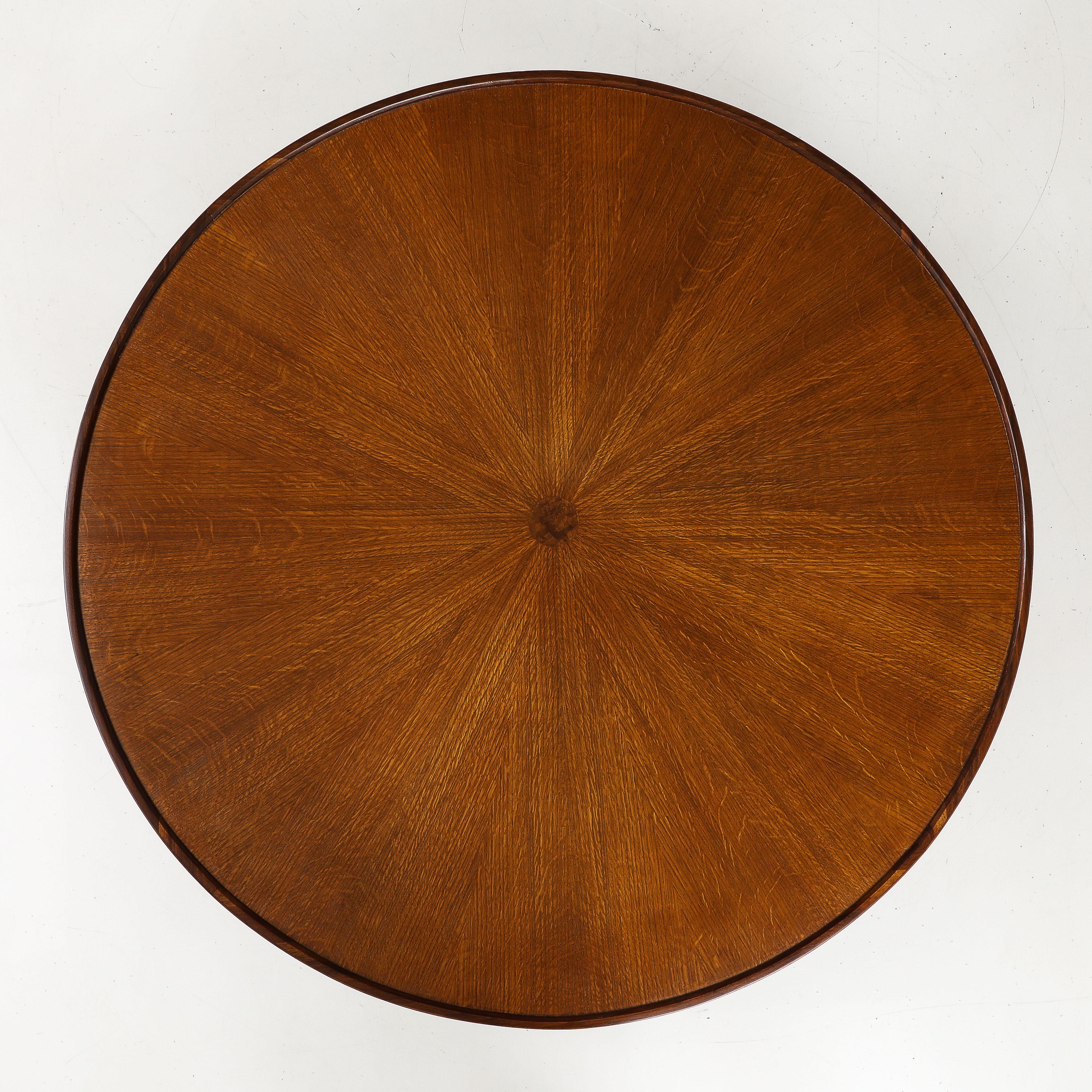 Round Baker Oversized 1960's Modern Walnut Coffee Table With Sunburst Top For Sale 3