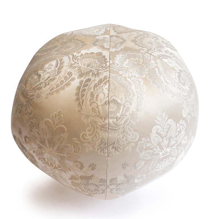 Round Ball Pillow in Satin with Embroidered Damask Pattern For Sale at ...