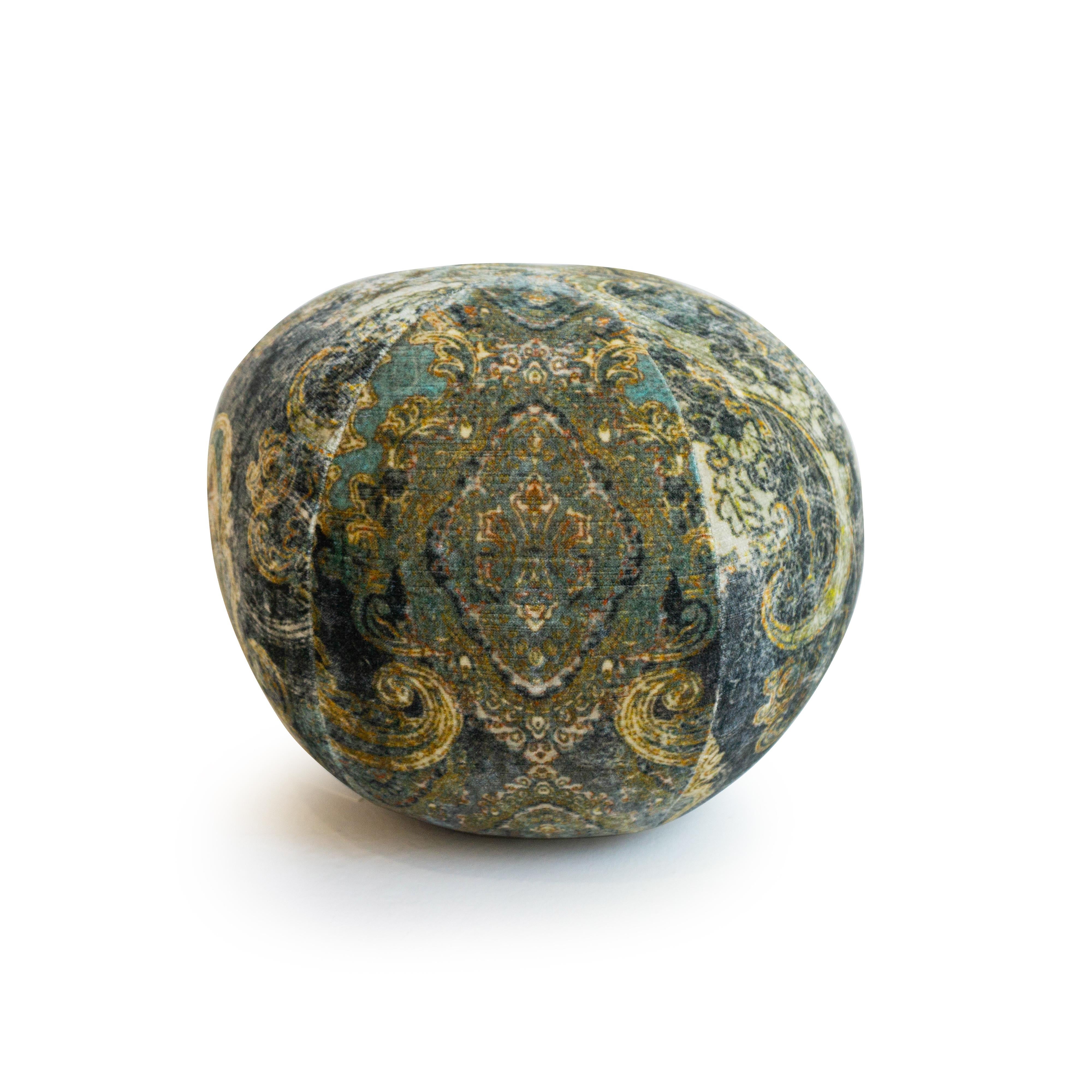 A round ball pill made with a velvet damask print fabric. This pillow can be bought as is or made to order with your own choice of fabric.

Measurements: 9