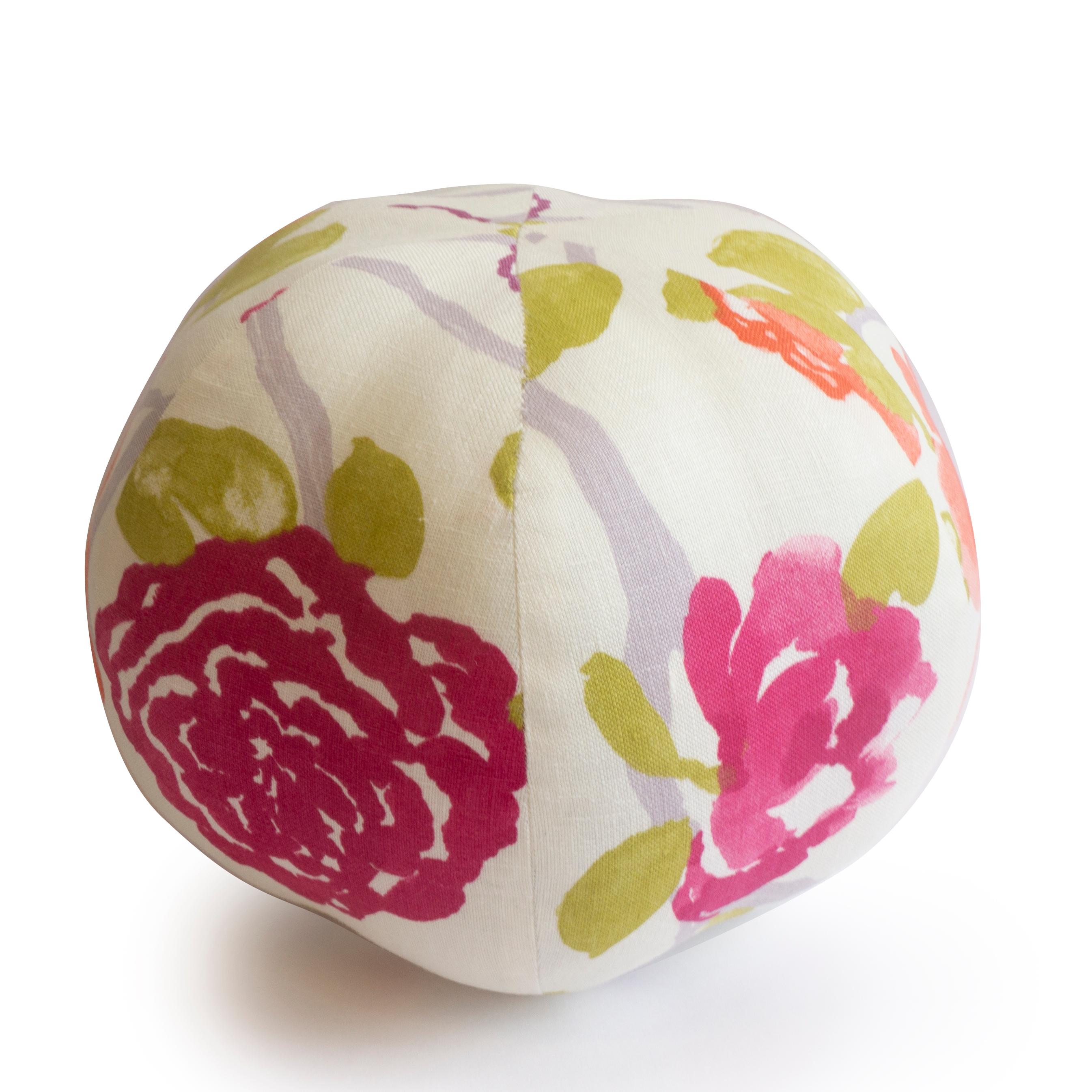 Round Ball Pillow in Watercolor Rose Print In Excellent Condition In Greenwich, CT