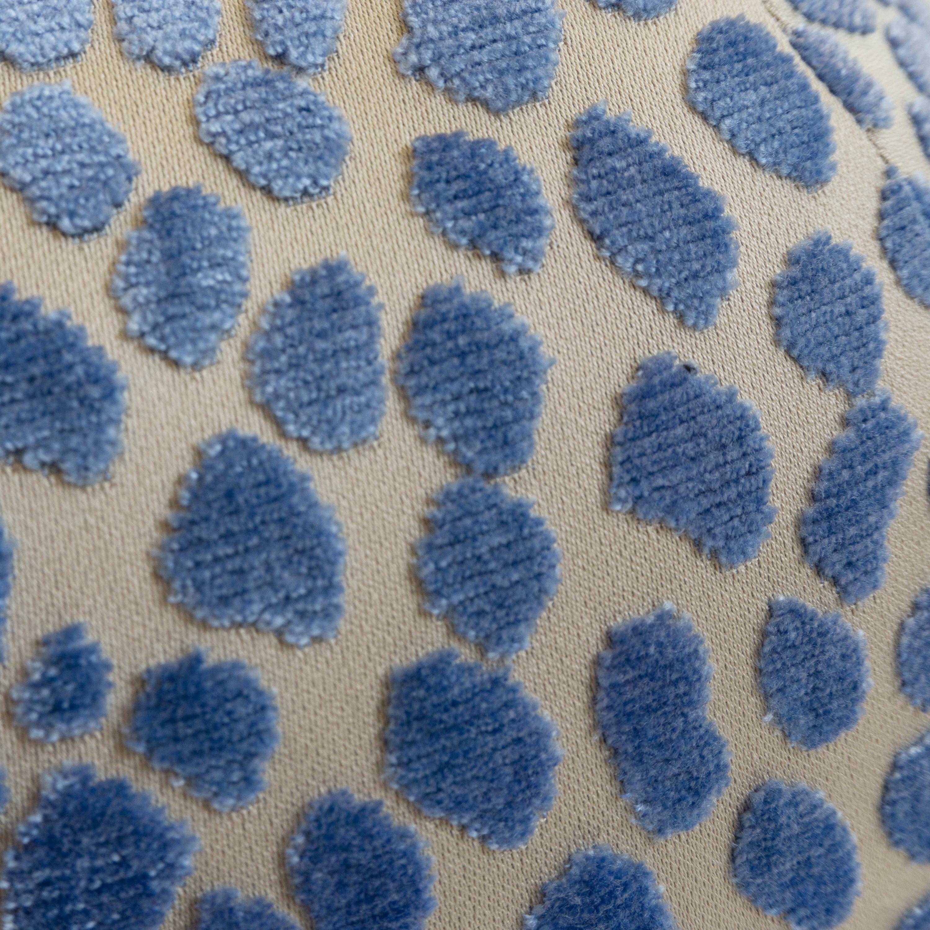 Round Ball Pillow with Blue Velvet Dots In New Condition In Greenwich, CT