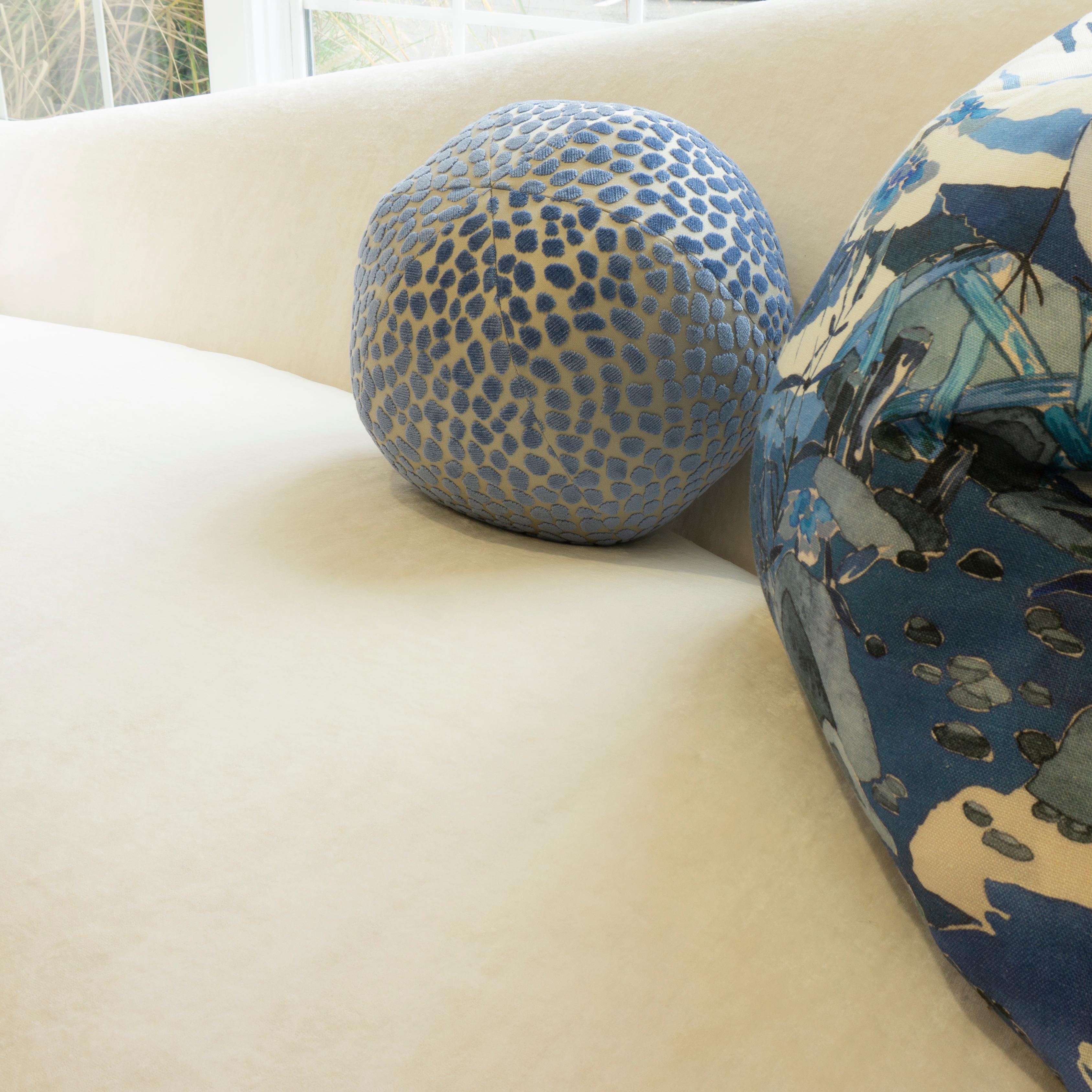 Jacquard Round Ball Pillow with Blue Velvet Dots
