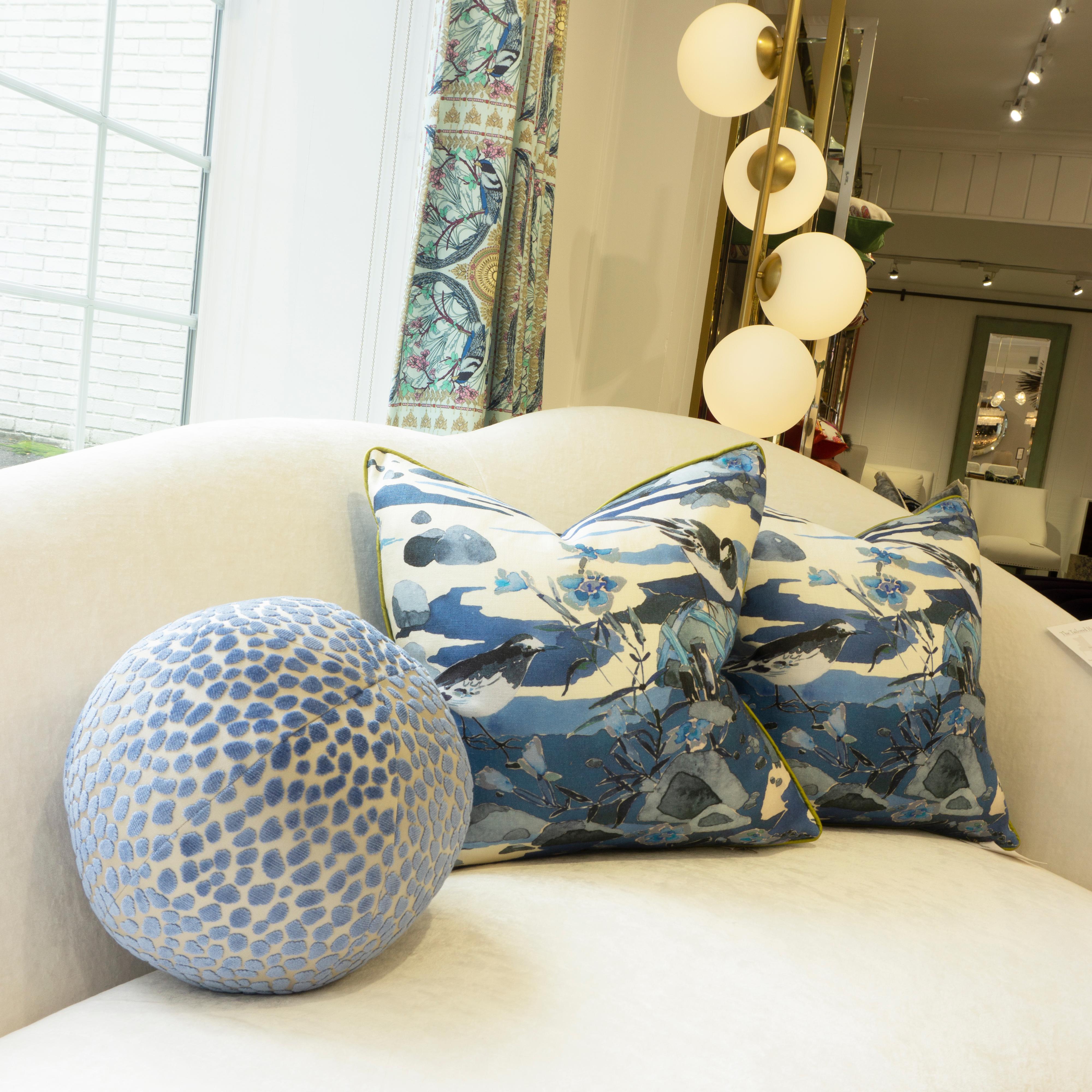 Round Ball Pillow with Blue Velvet Dots 1