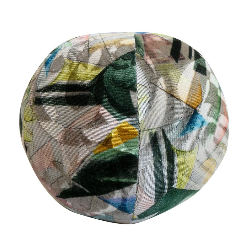Round Ball Pillow with Colorful Abstract Woven Velvet Pattern For Sale