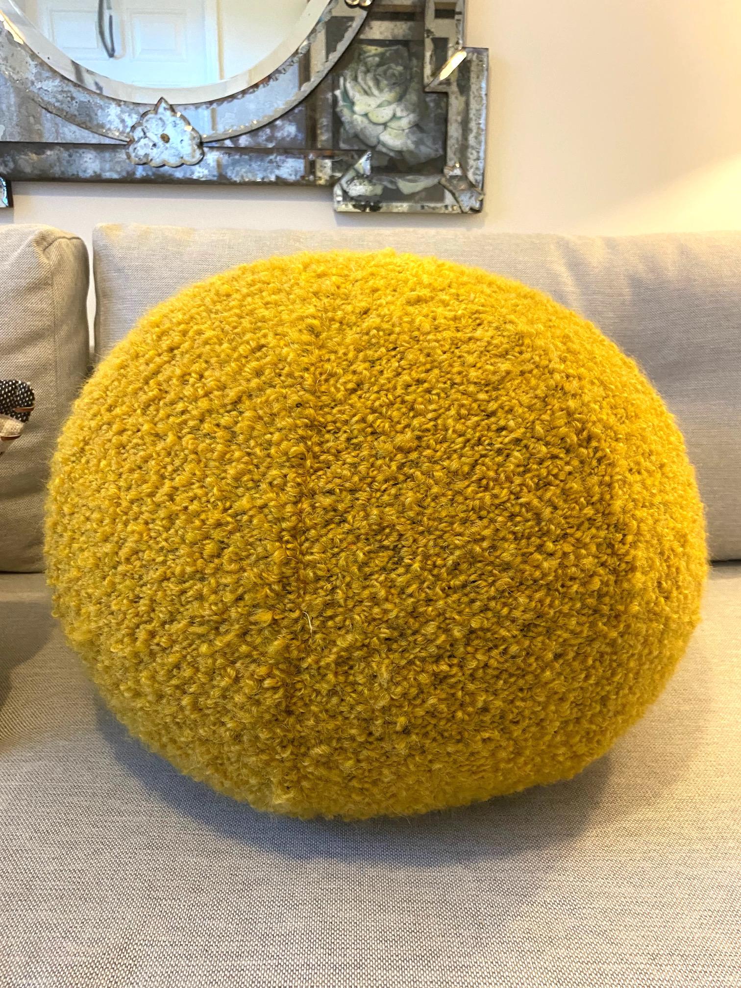 Round Ball Pillow with Pierre Frey's Opio Mohair and Alpaca Bouclé in Yellow 1