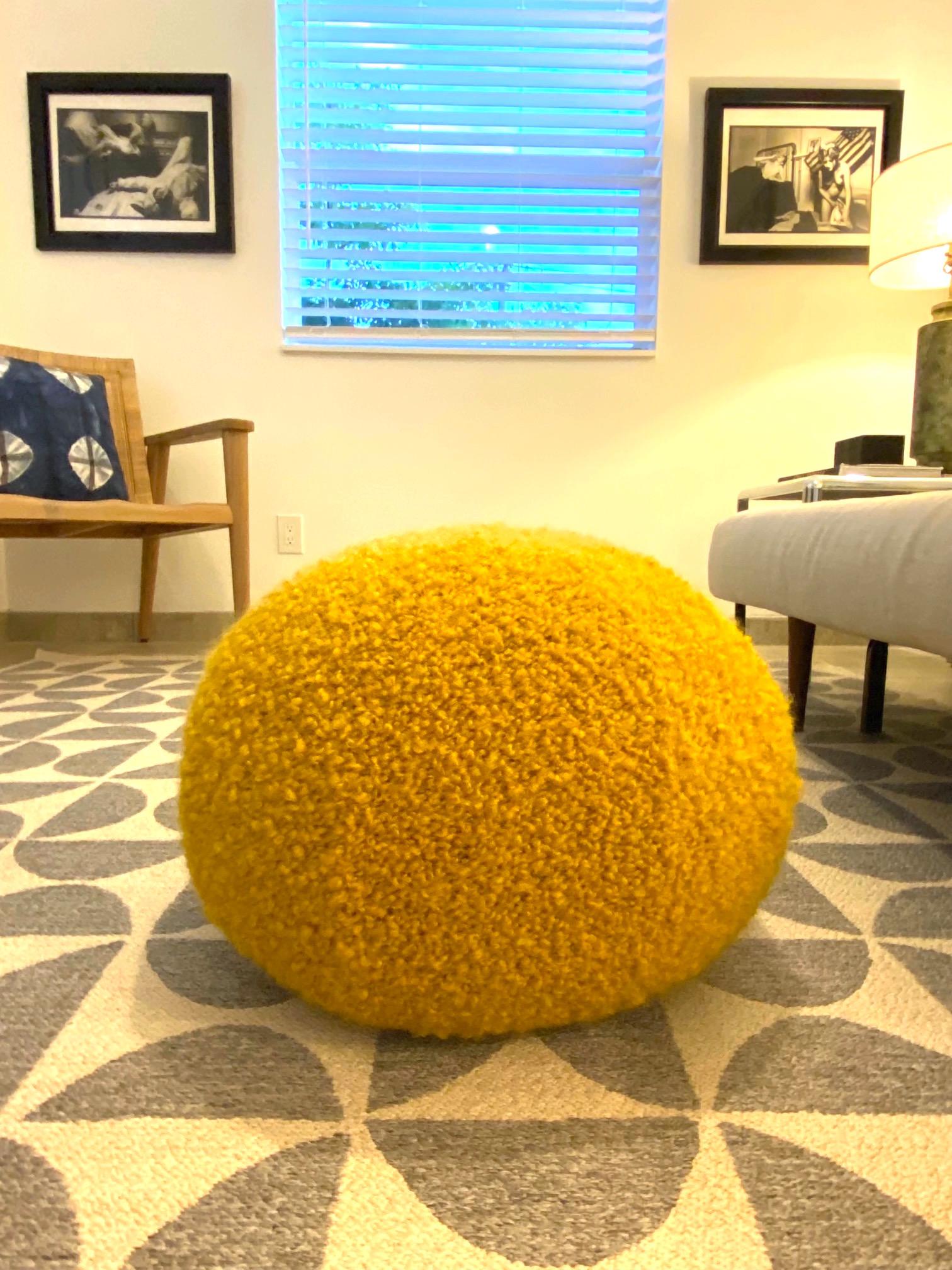 Round Ball Pillow with Pierre Frey's Opio Mohair and Alpaca Bouclé in Yellow 2