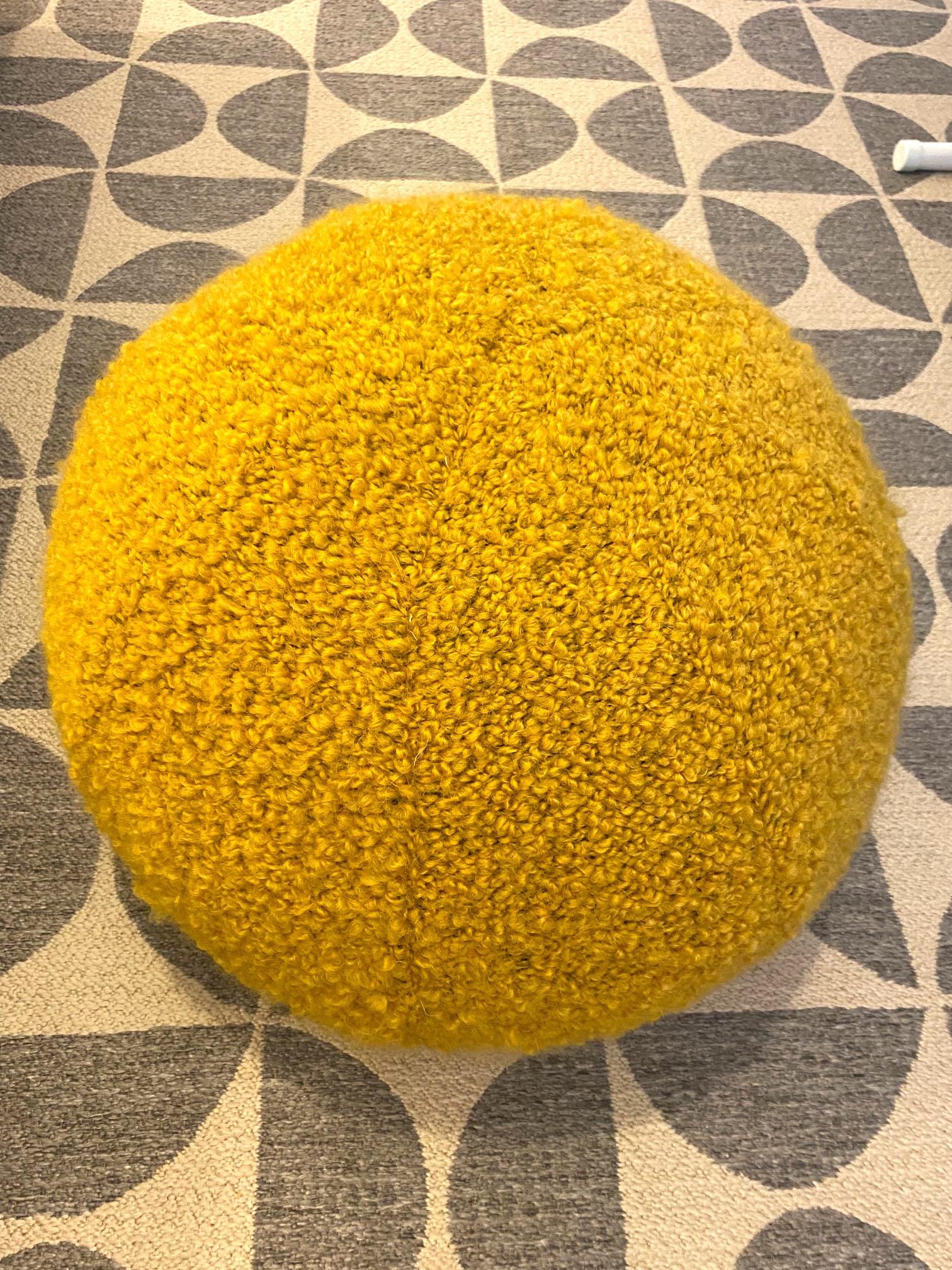 Hand-Woven Round Ball Pillow with Pierre Frey's Opio Mohair and Alpaca Bouclé in Yellow