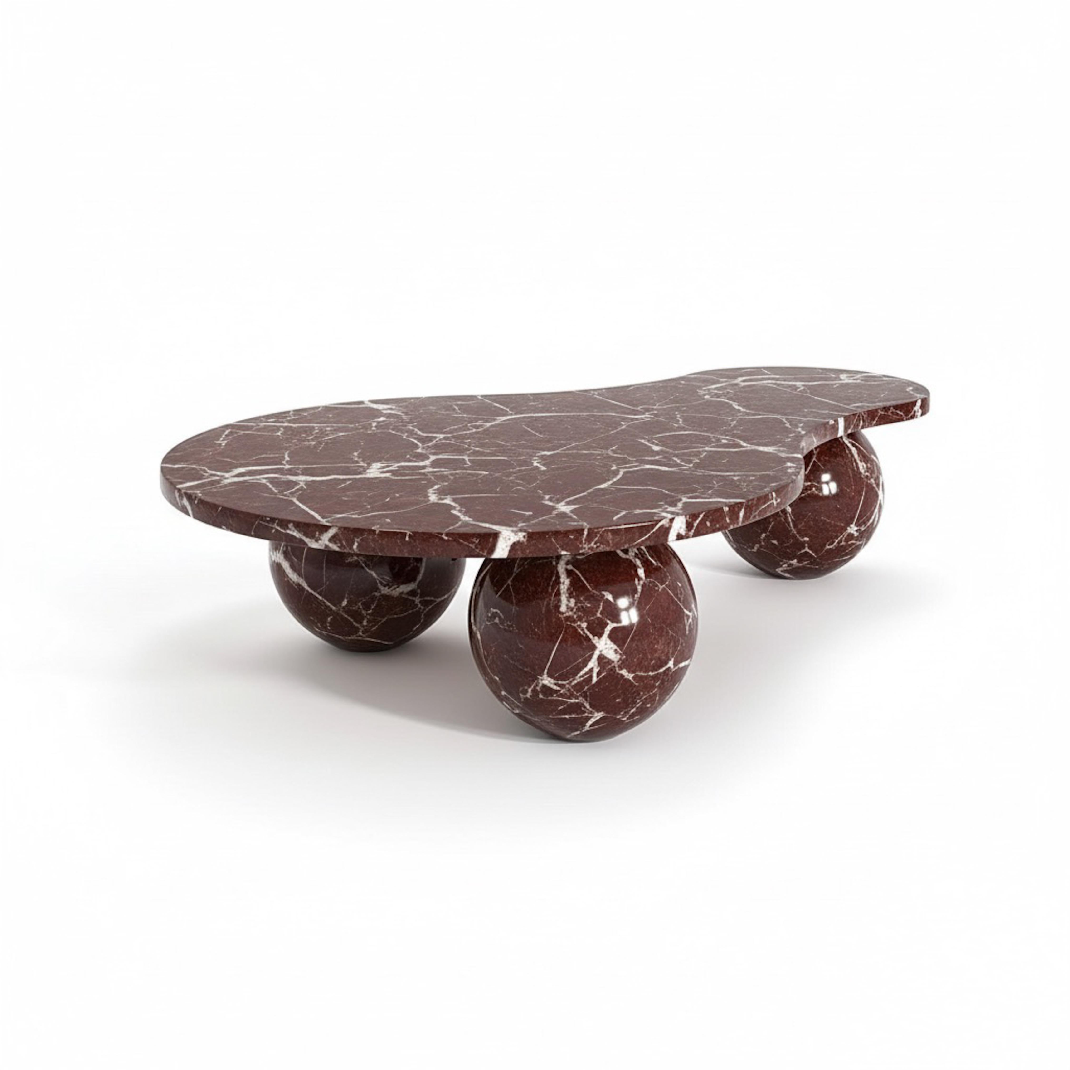 Hand-Carved Round Ball Rosso Levanto Red Marble Coffee Table - Sculptural Coffee Table For Sale