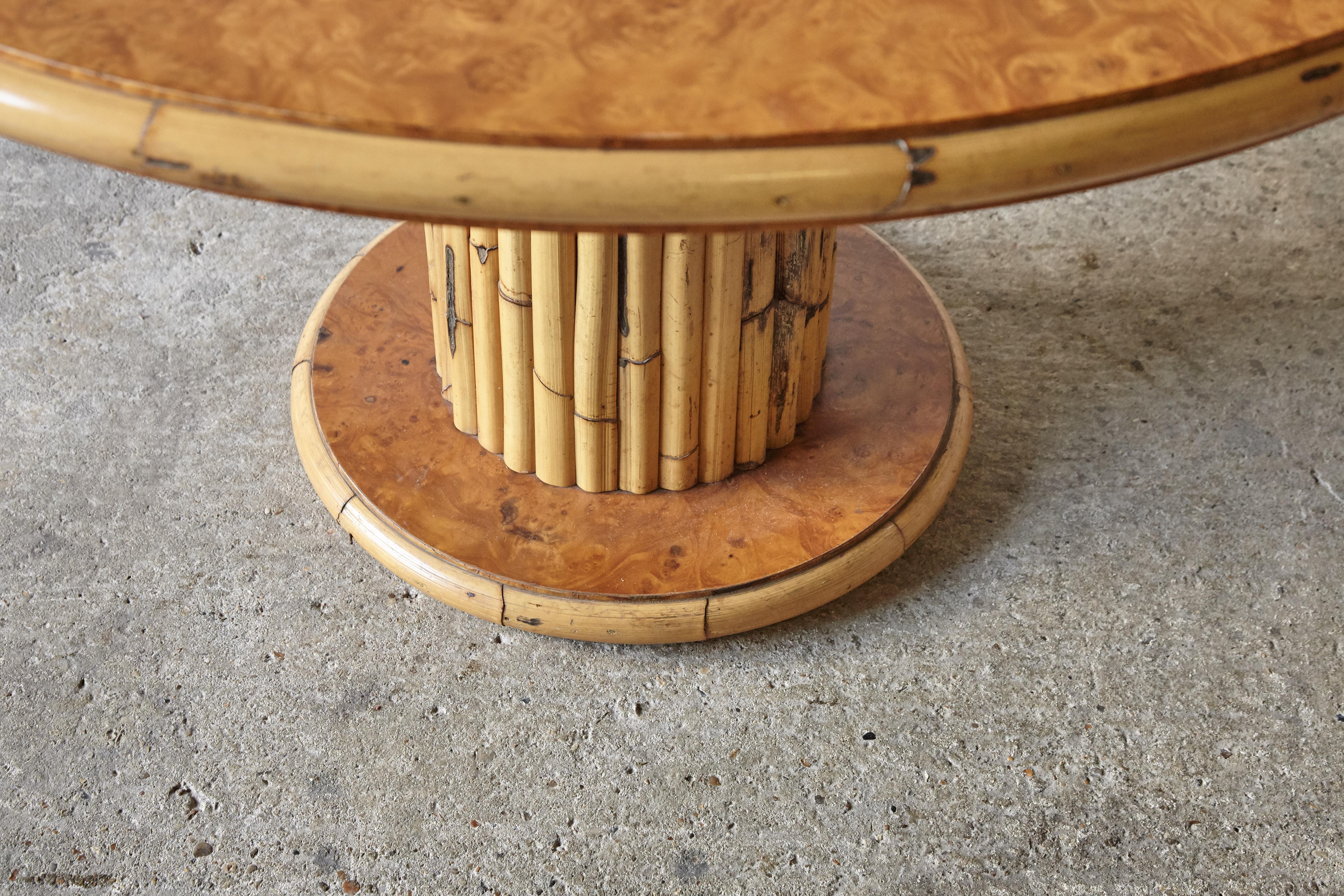 Round Bamboo and Burl Wood Dining Table, Italy, 1970s 1