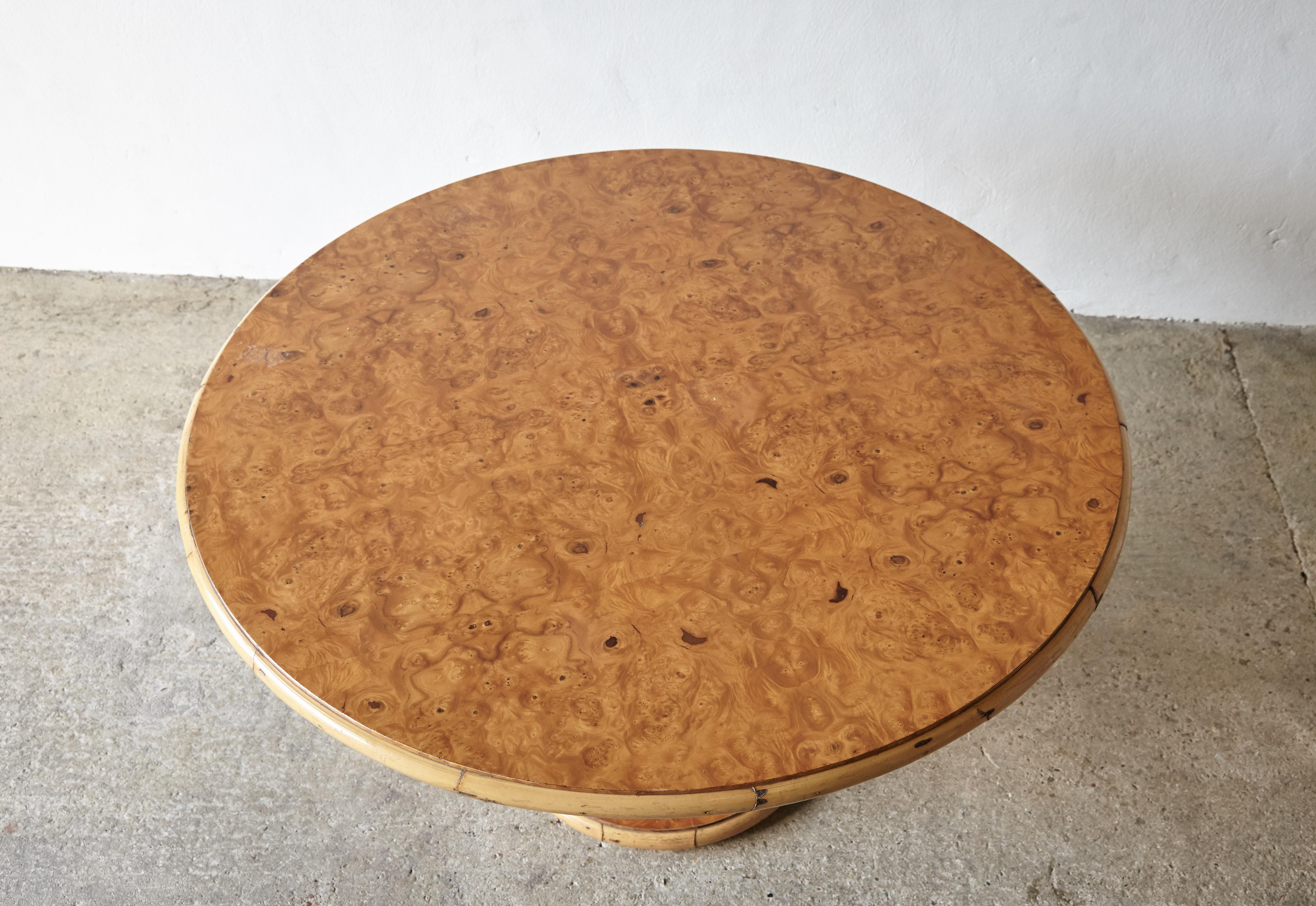 Round Bamboo and Burl Wood Dining Table, Italy, 1970s In Good Condition In London, GB