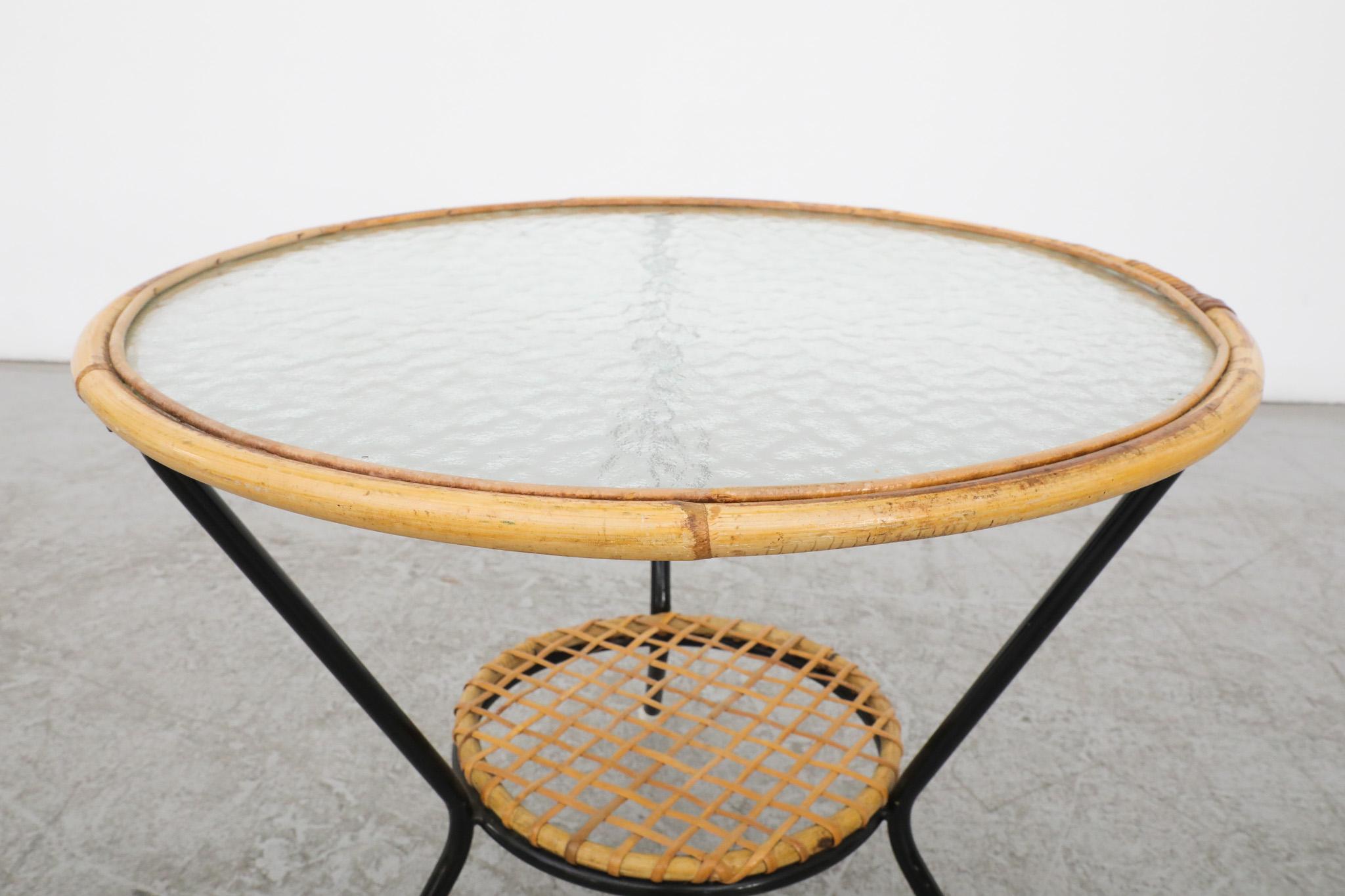 Table d'appoint ronde en bambou et verre de Rohe Noordwolde en vente 2