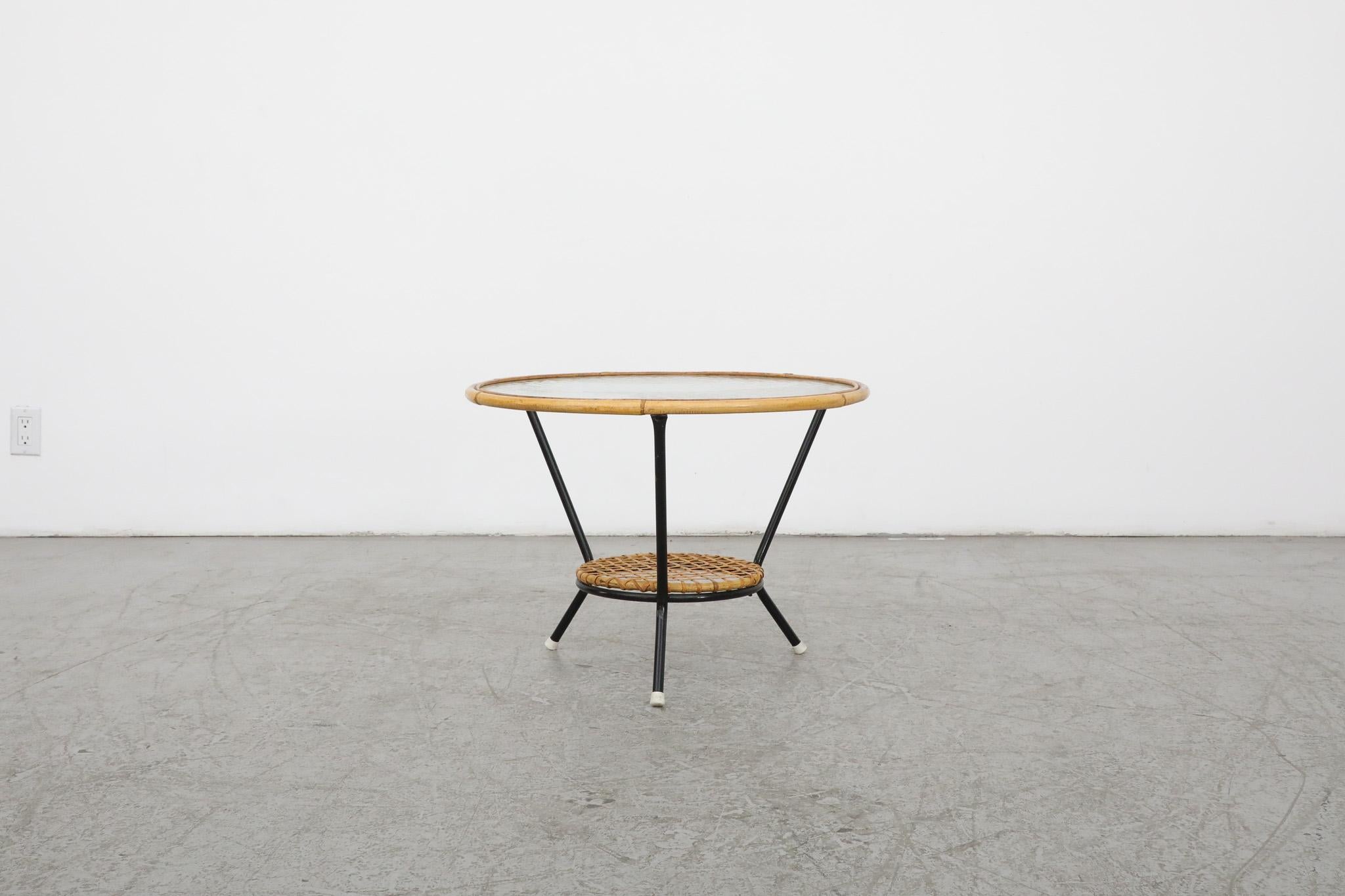 Mid-Century Modern Table d'appoint ronde en bambou et verre de Rohe Noordwolde en vente