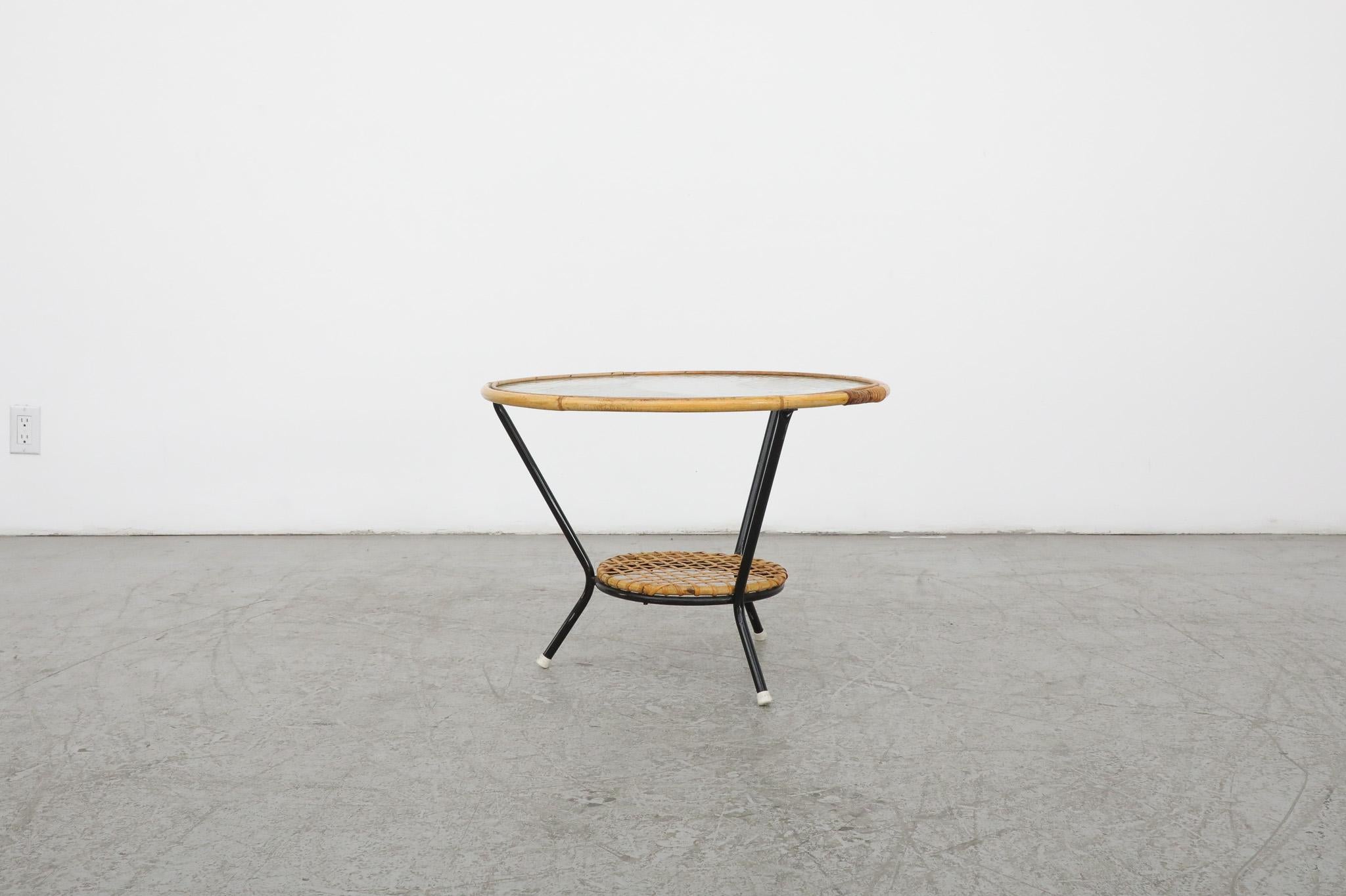 Enameled Round Bamboo and Glass Side Table by Rohe Noordwolde For Sale