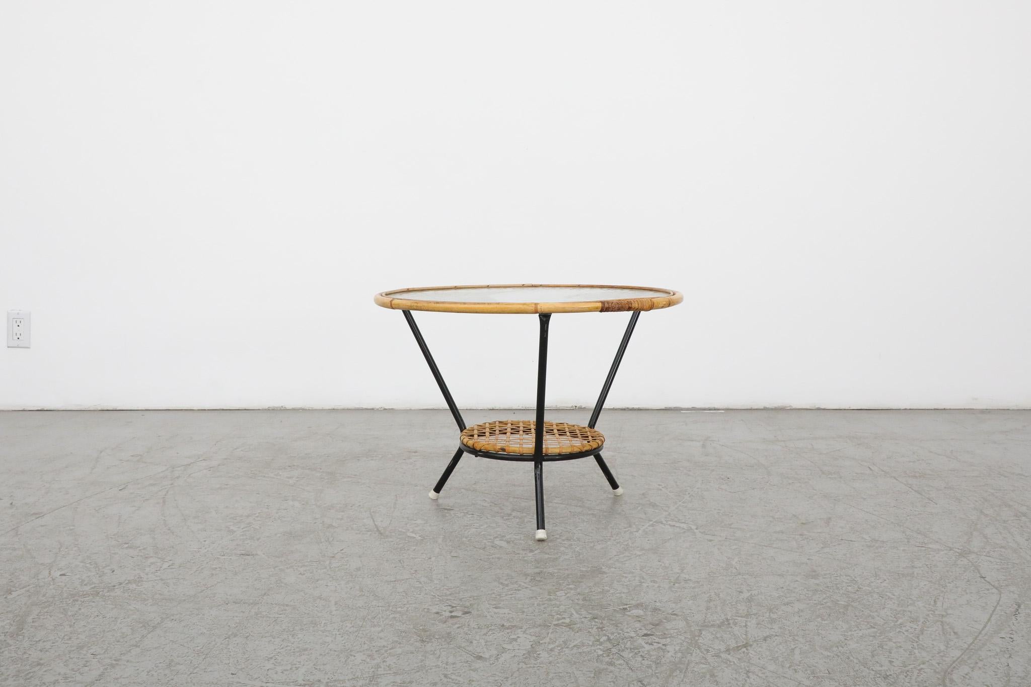 Round Bamboo and Glass Side Table by Rohe Noordwolde In Good Condition For Sale In Los Angeles, CA