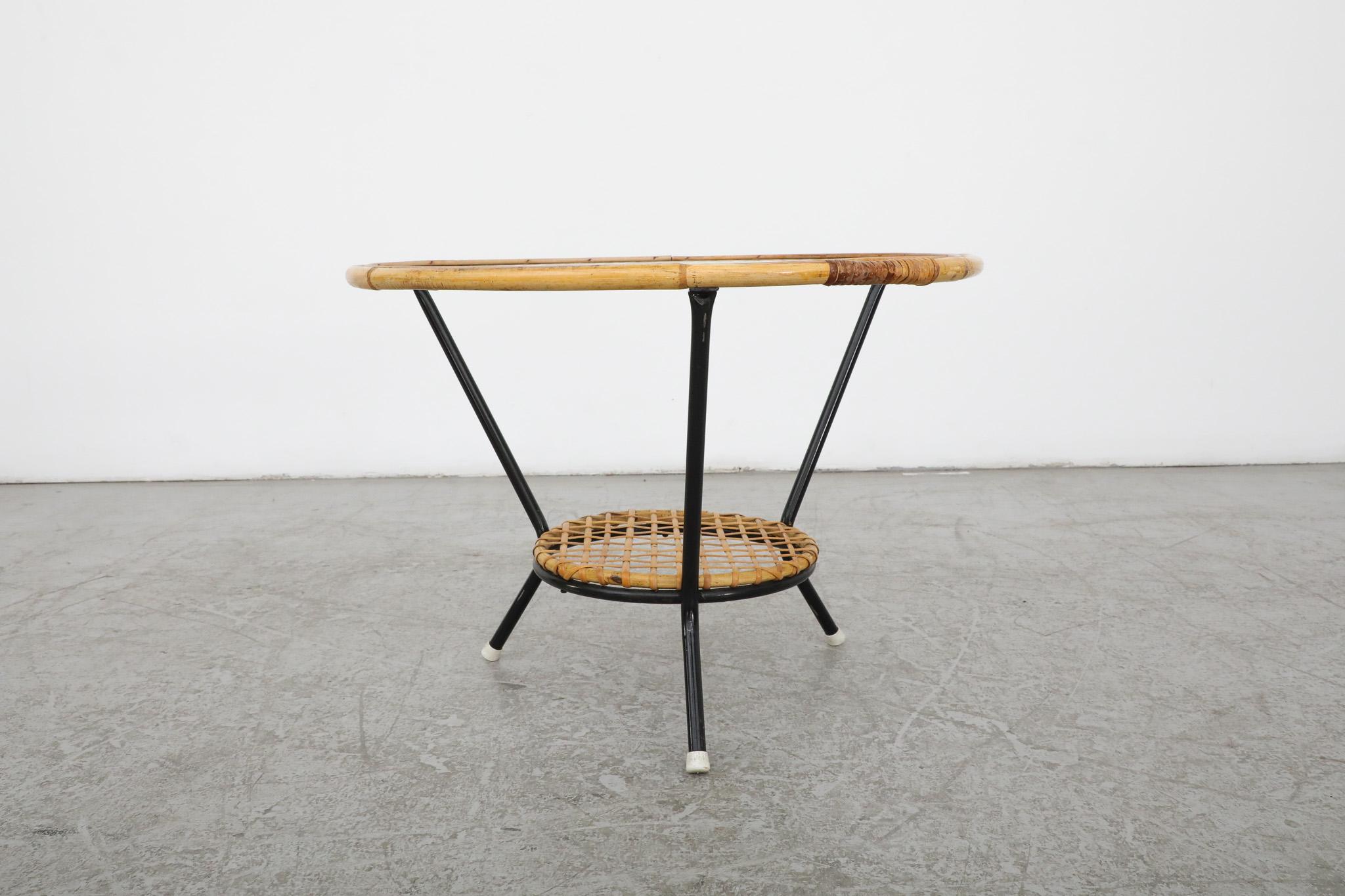 Mid-20th Century Round Bamboo and Glass Side Table by Rohe Noordwolde For Sale