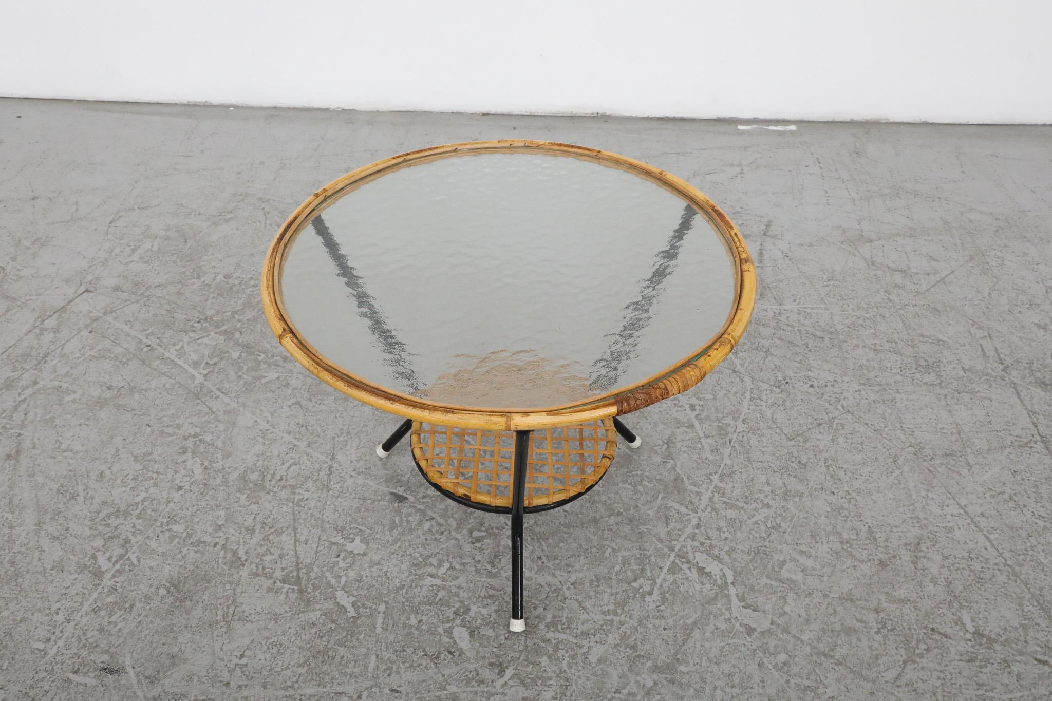 Metal Round Bamboo and Glass Side Table by Rohe Noordwolde For Sale