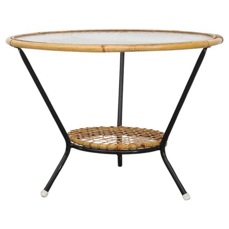 Round Bamboo and Glass Side Table by Rohe Noordwolde
