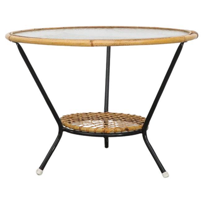 Round Bamboo and Glass Side Table by Rohe Noordwolde For Sale