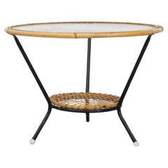 Retro Round Bamboo and Glass Side Table by Rohe Noordwolde