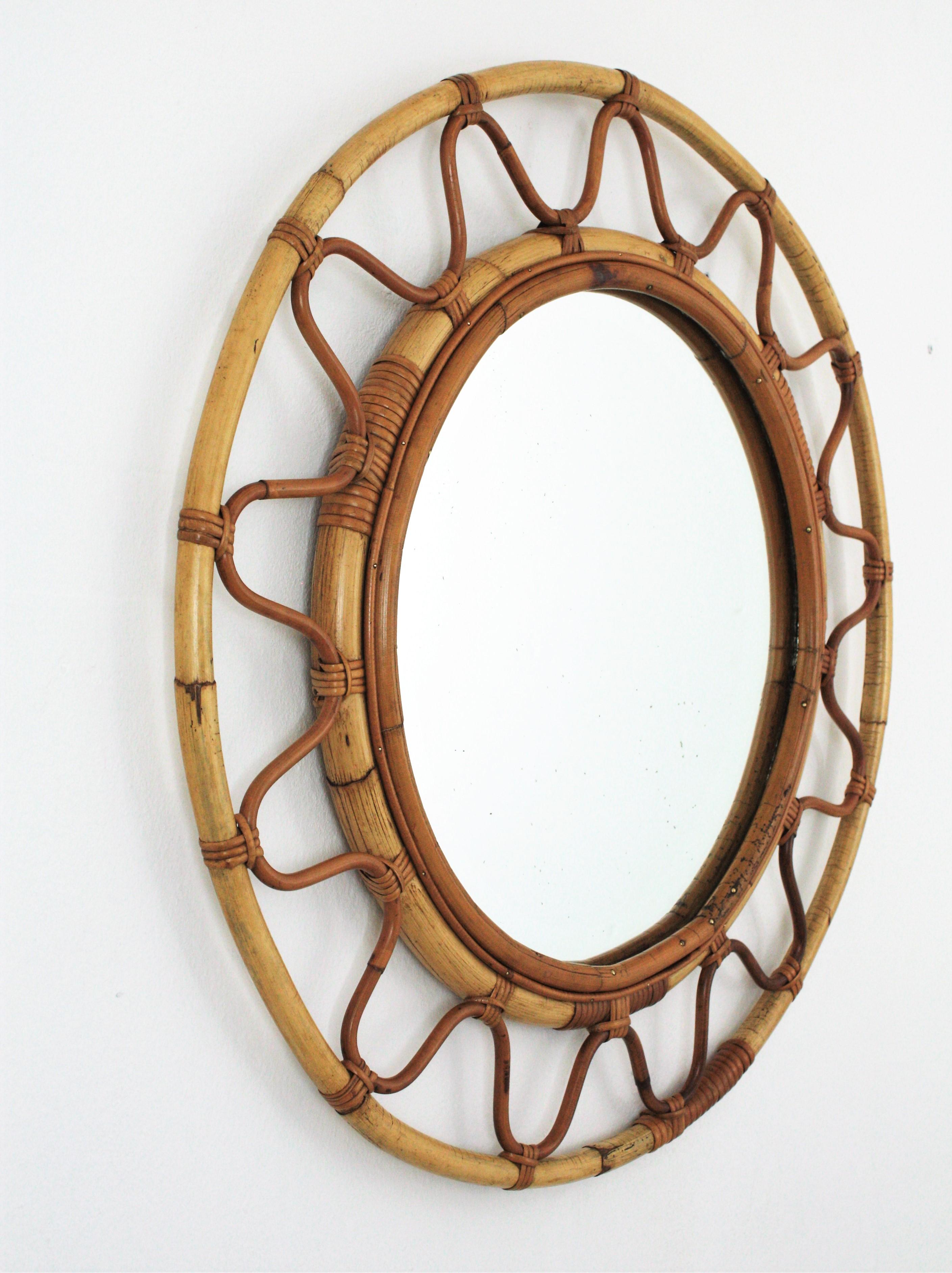 large round bamboo mirror