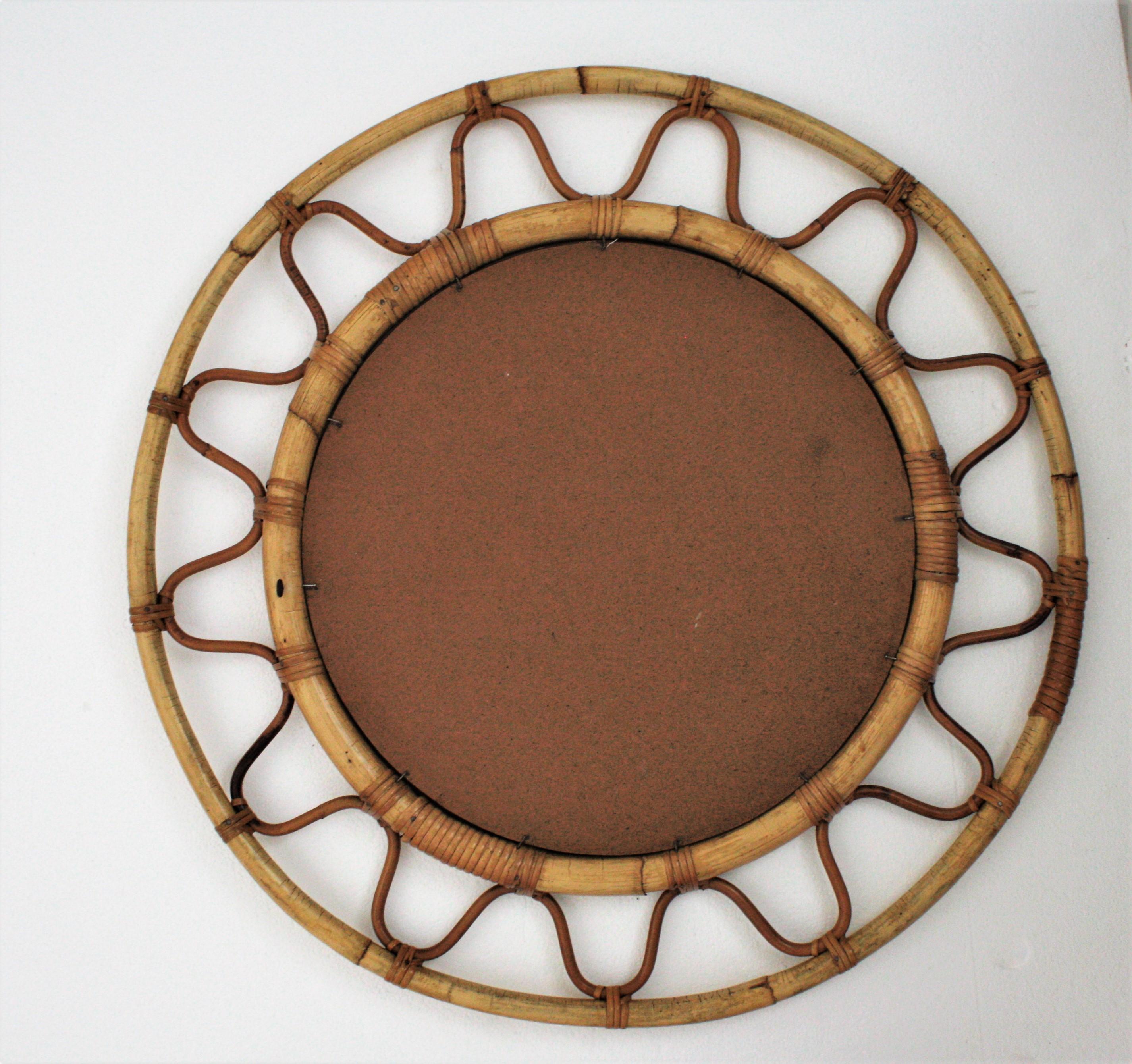 Round Bamboo and Rattan Large Wall Mirror in the Style of Franco Albini 2