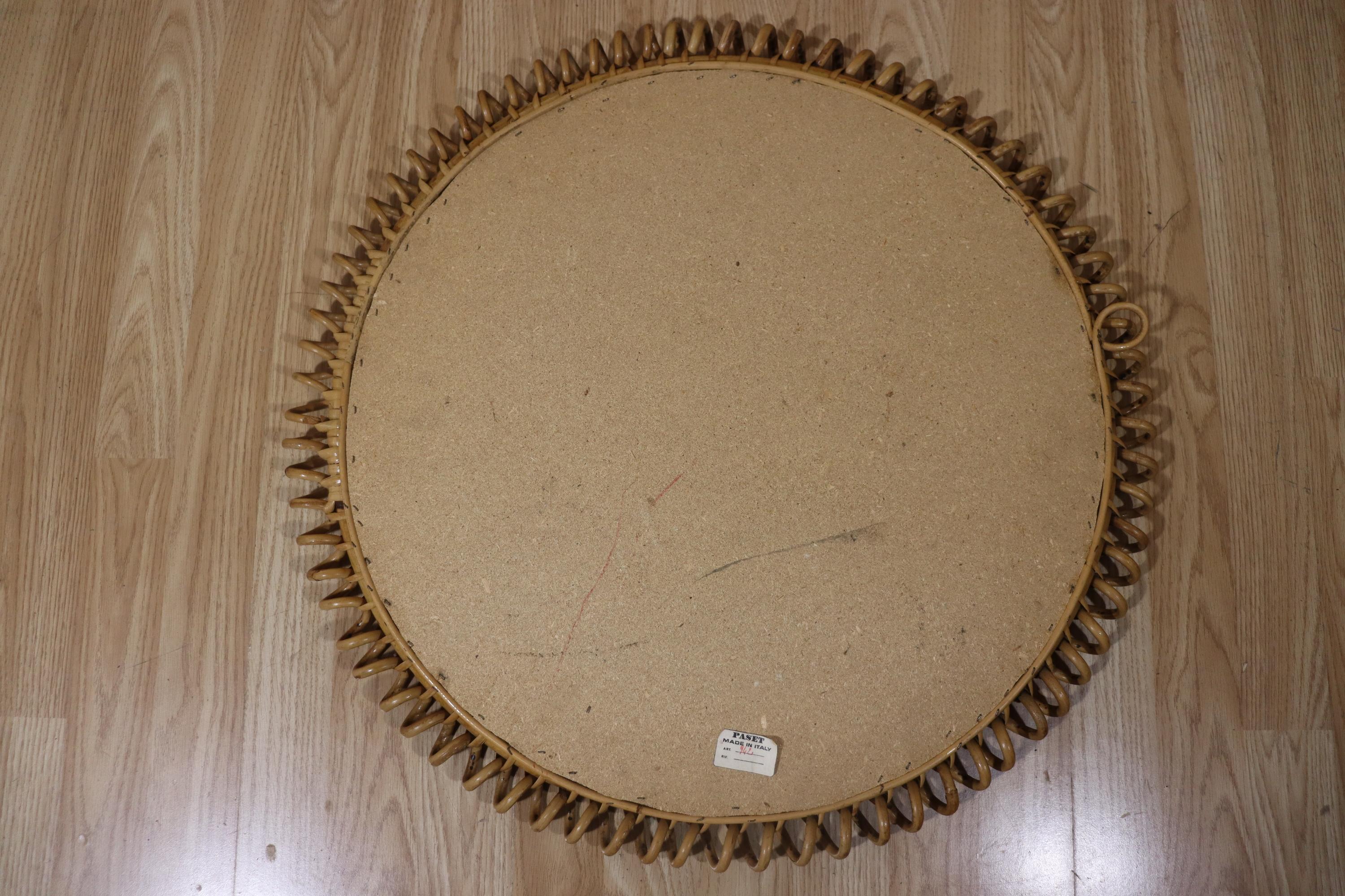 Rotin Round Bamboo And Rattan Mirror By Franco Albini 1960 en vente