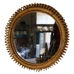 Round Bamboo And Rattan Mirror By Franco Albini 1960