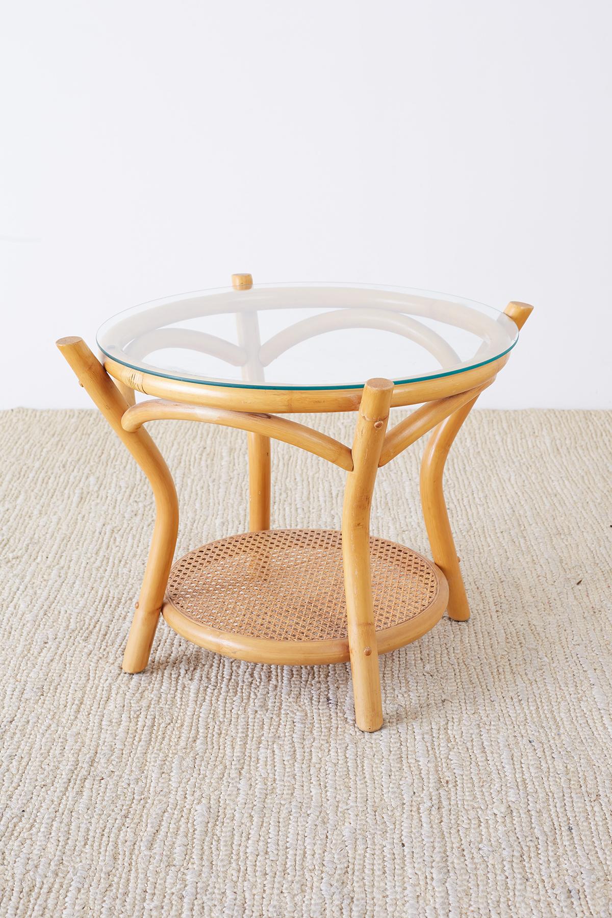 Round Bamboo and Rattan Two-Tier Drinks Table 5