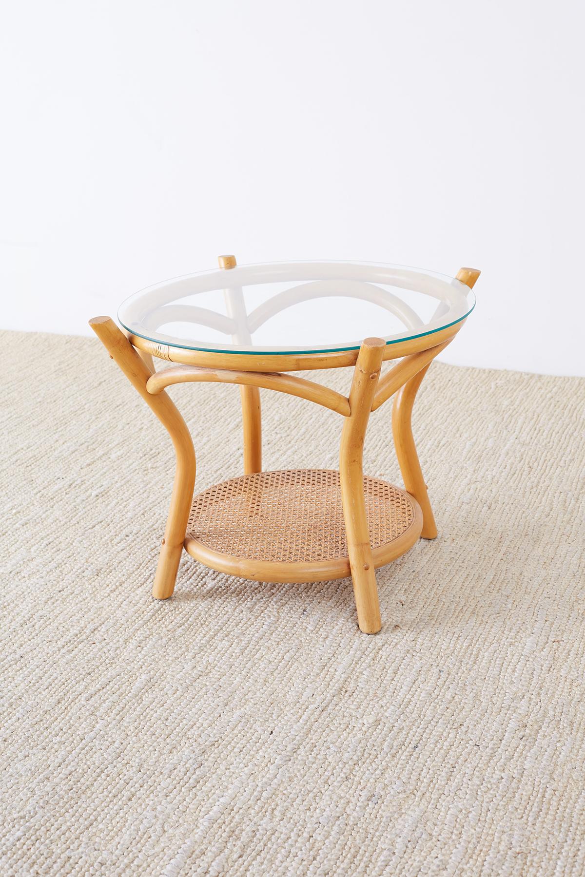 Mid-Century Modern Round Bamboo and Rattan Two-Tier Drinks Table