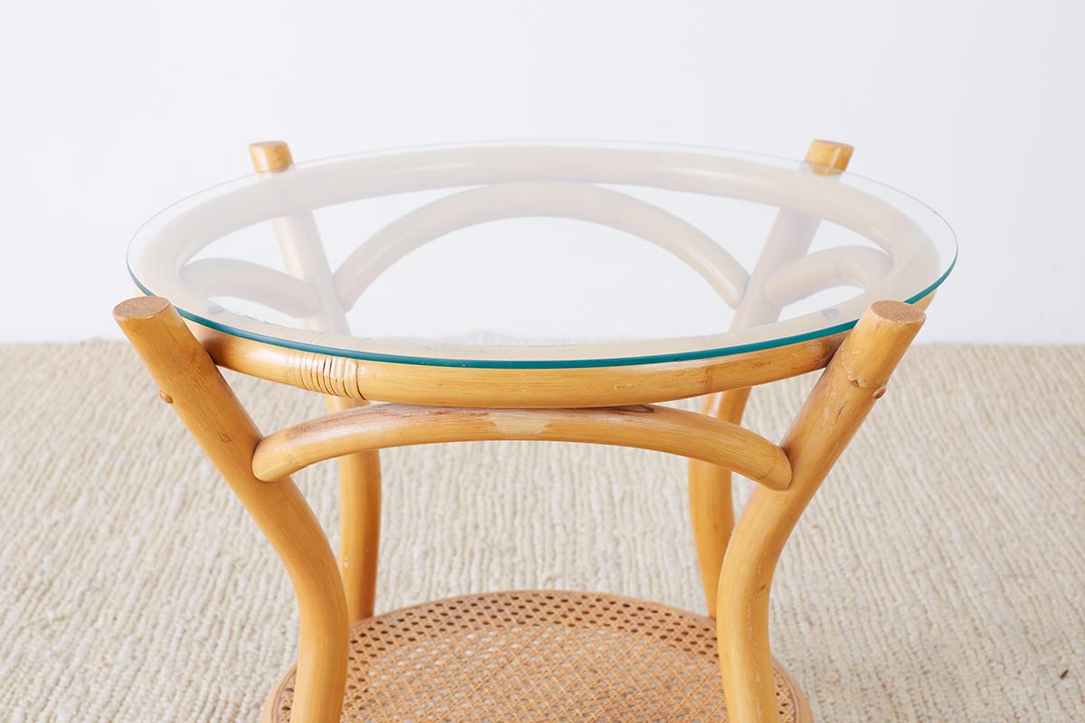 American Round Bamboo and Rattan Two-Tier Drinks Table