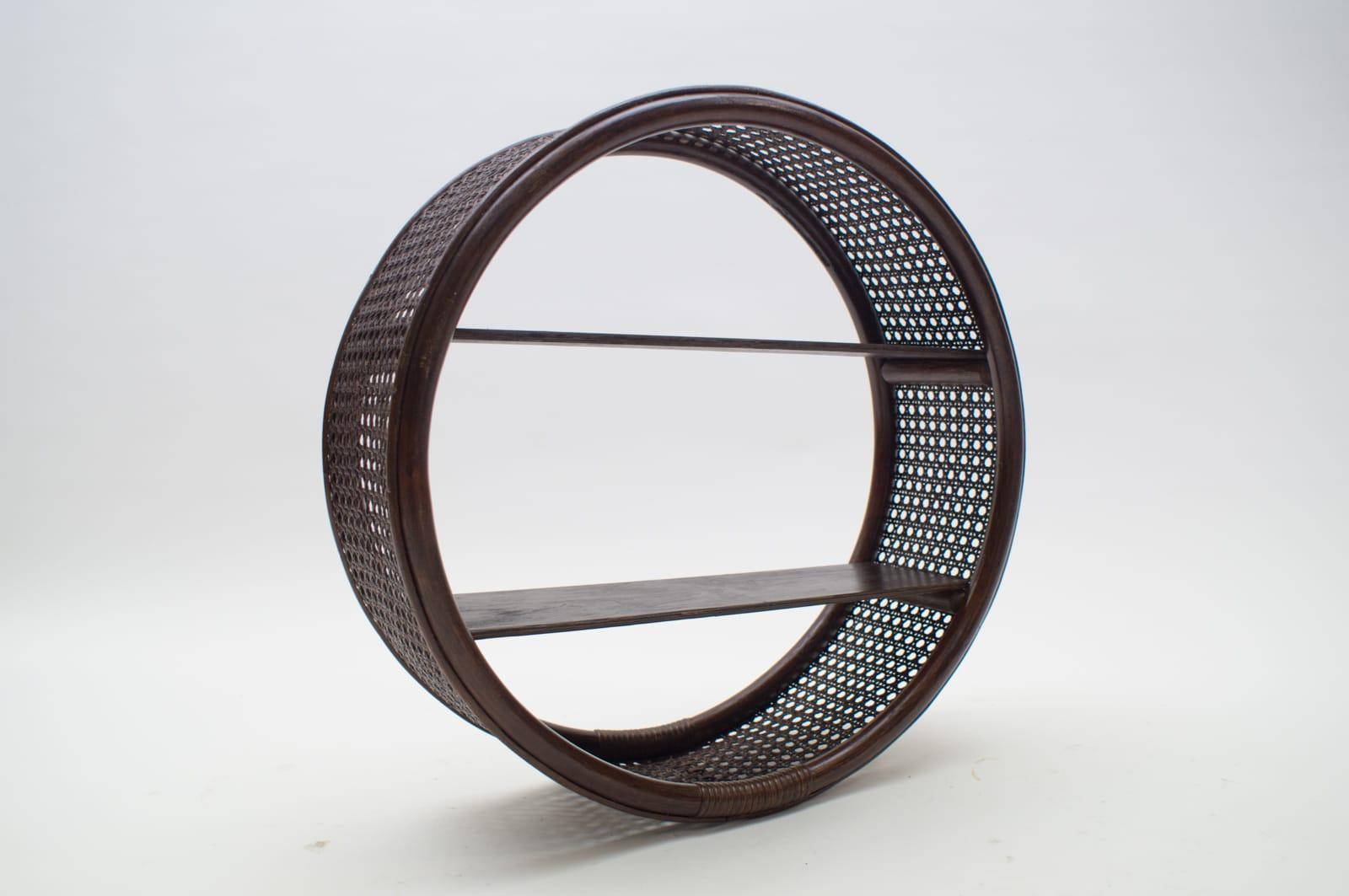 Round bamboo and wicker wall shelf, 1970s, Italy. 

Very rare in good condition.