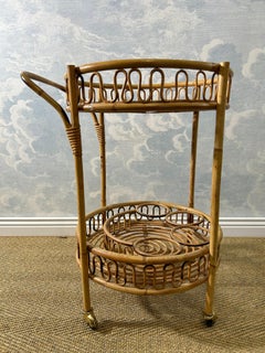 Round Bamboo Bar Cart in the Style of Franco Albini, 1960's