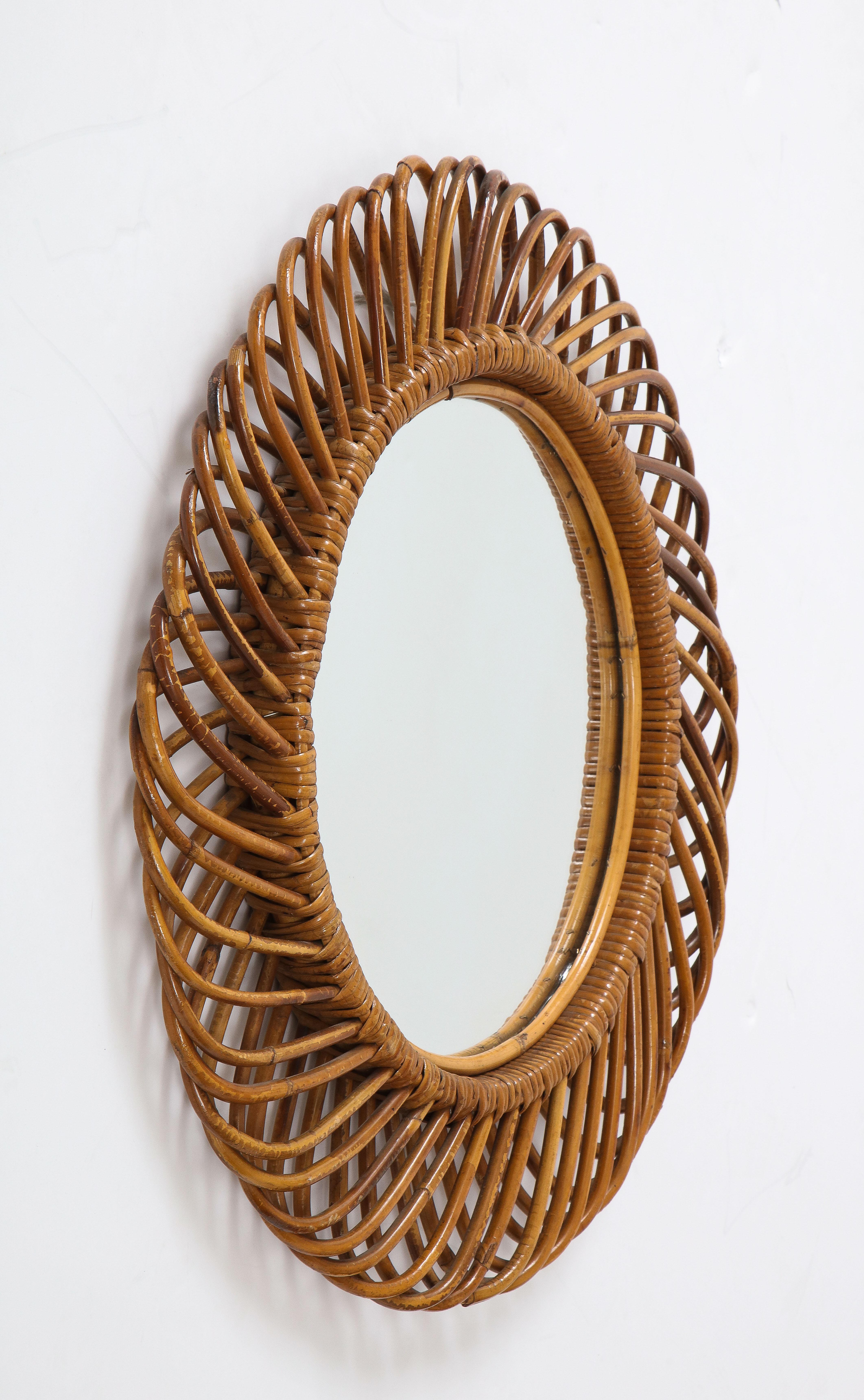 Mid-Century Modern Round Bamboo Bonacina Wall Mirror  For Sale