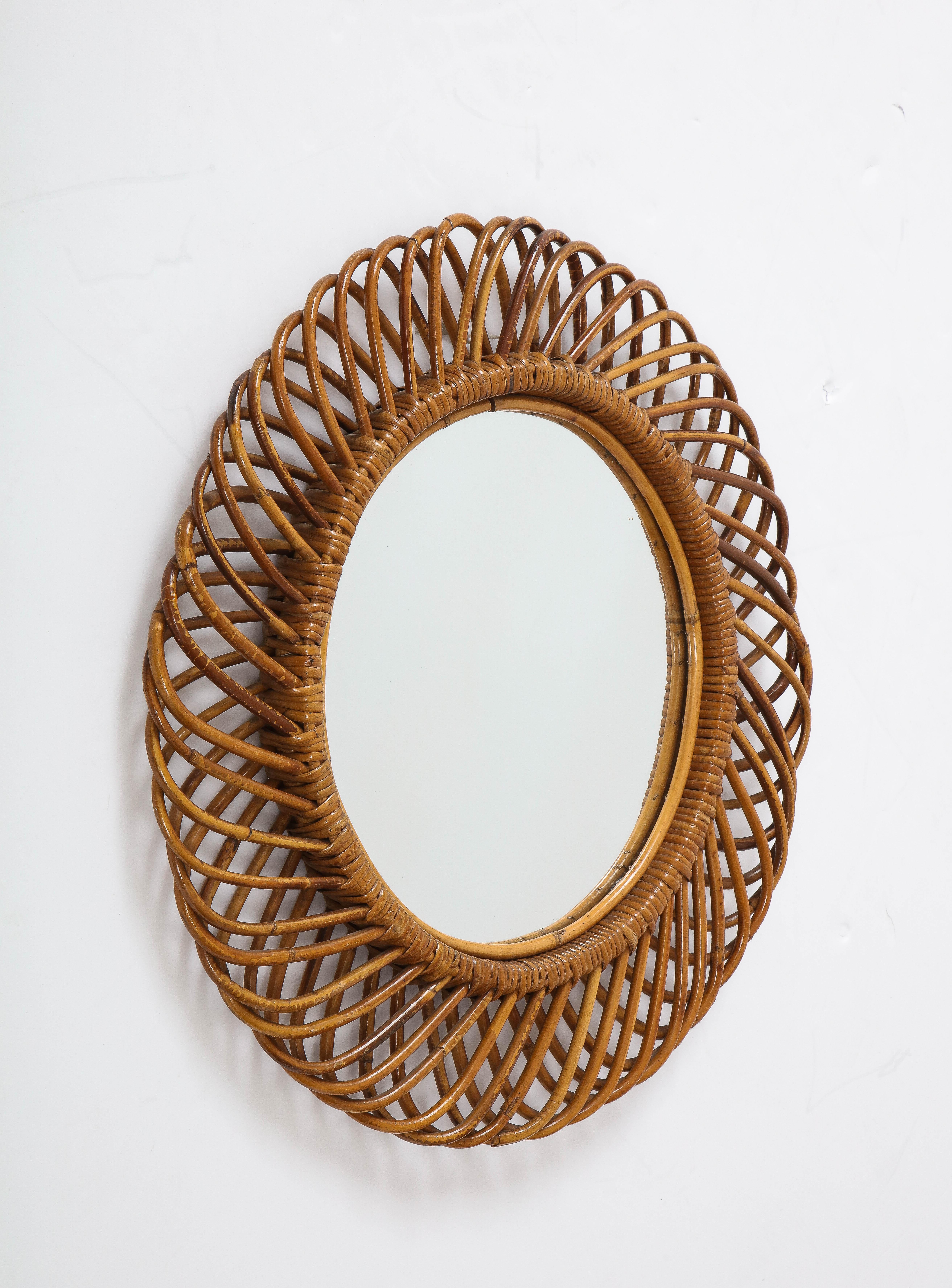 Italian Round Bamboo Bonacina Wall Mirror  For Sale