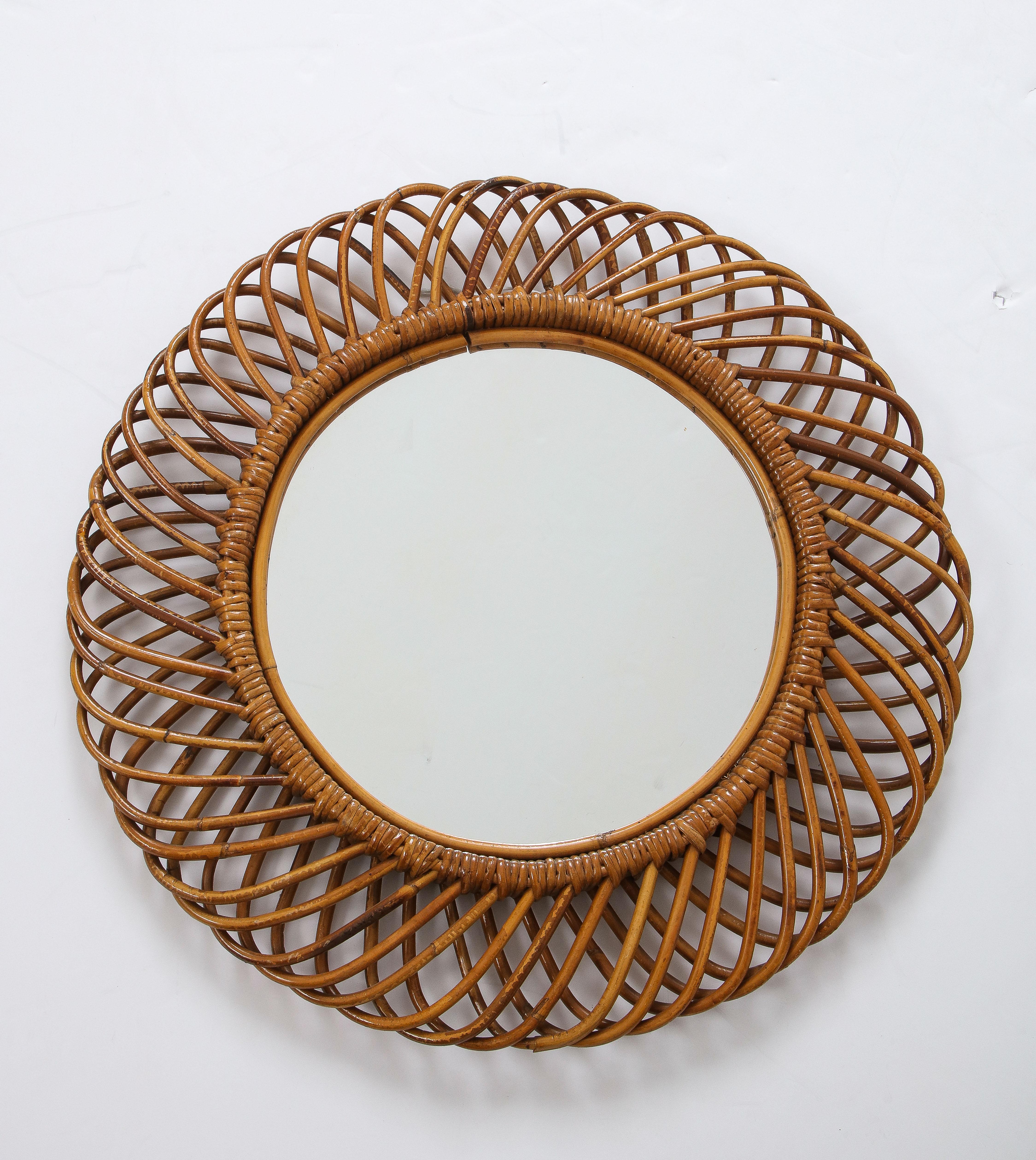 Round Bamboo Bonacina Wall Mirror  In Good Condition For Sale In New York, NY