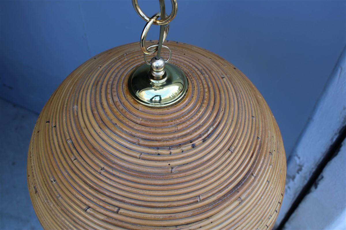 Round  Bamboo Chandelier Brass Parts 1970s Made in Italy For Sale 6