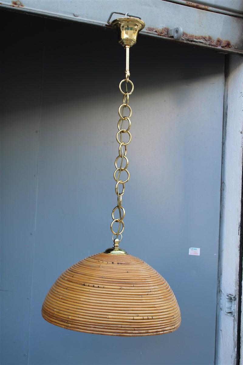 Mid-Century Modern Round  Bamboo Chandelier Brass Parts 1970s Made in Italy For Sale