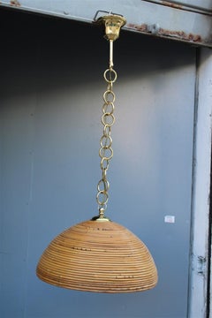 Round  Bamboo Chandelier Brass Parts 1970s Made in Italy