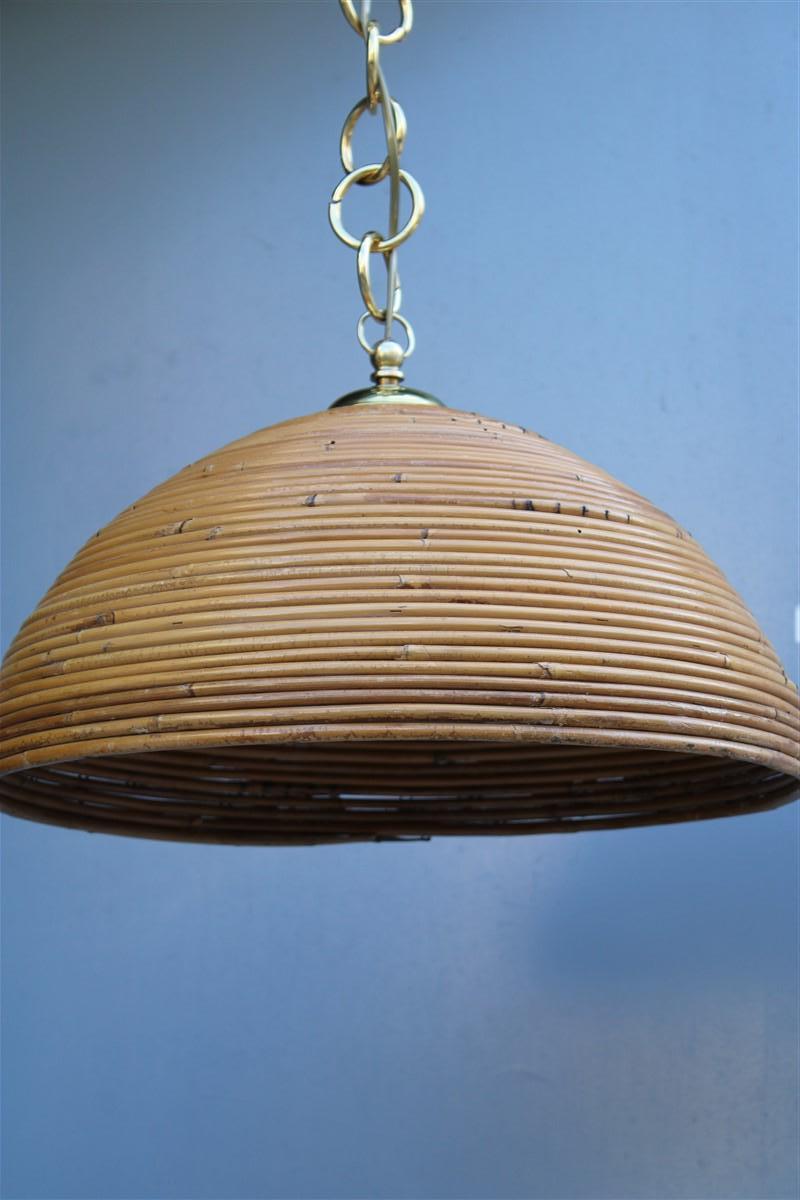 Late 20th Century Round  Bamboo Chandelier Brass Parts 1970s Made in Italy For Sale