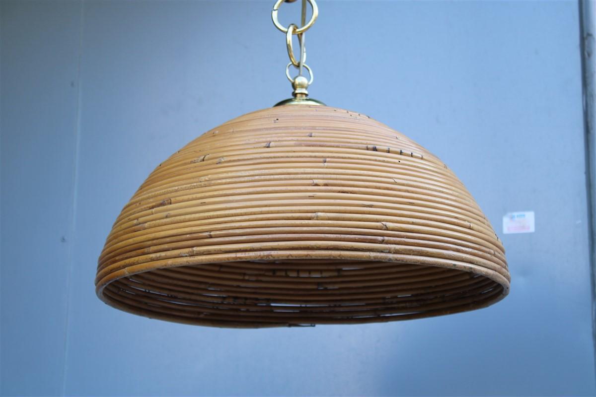 Ottone Rotondo  Lampadario in bambù Parti in ottone 1970s Made in Italy in vendita