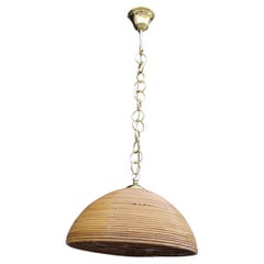 Rotondo  Lampadario in bambù Parti in ottone 1970s Made in Italy