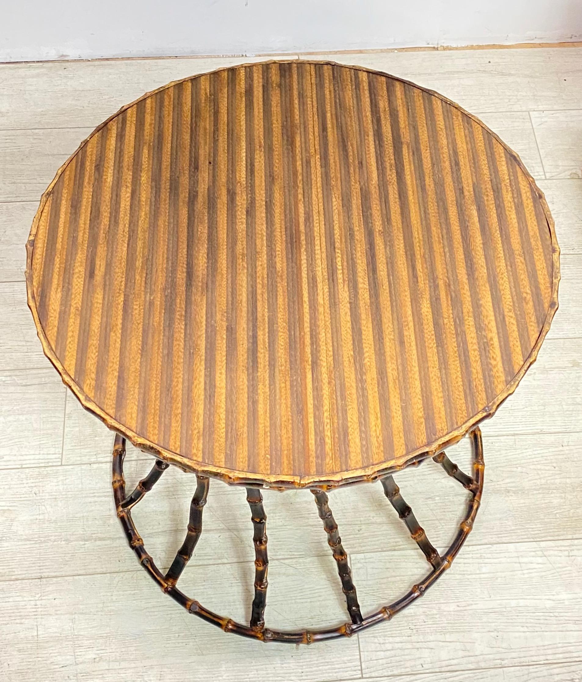 Mid-Century Modern Round Bamboo Side / End Table, Mid 20th Century For Sale