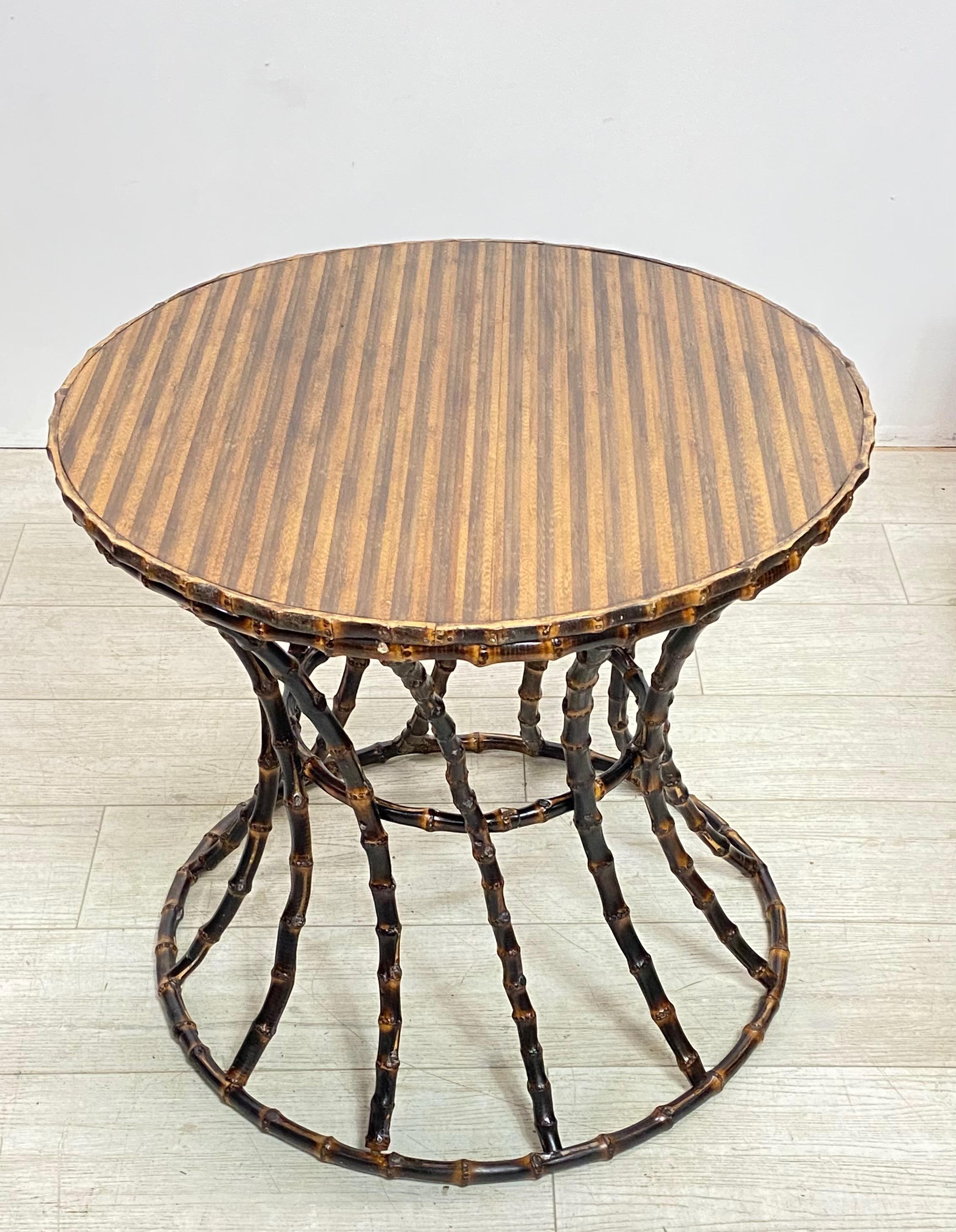 Round Bamboo Side / End Table, Mid 20th Century In Good Condition For Sale In San Francisco, CA