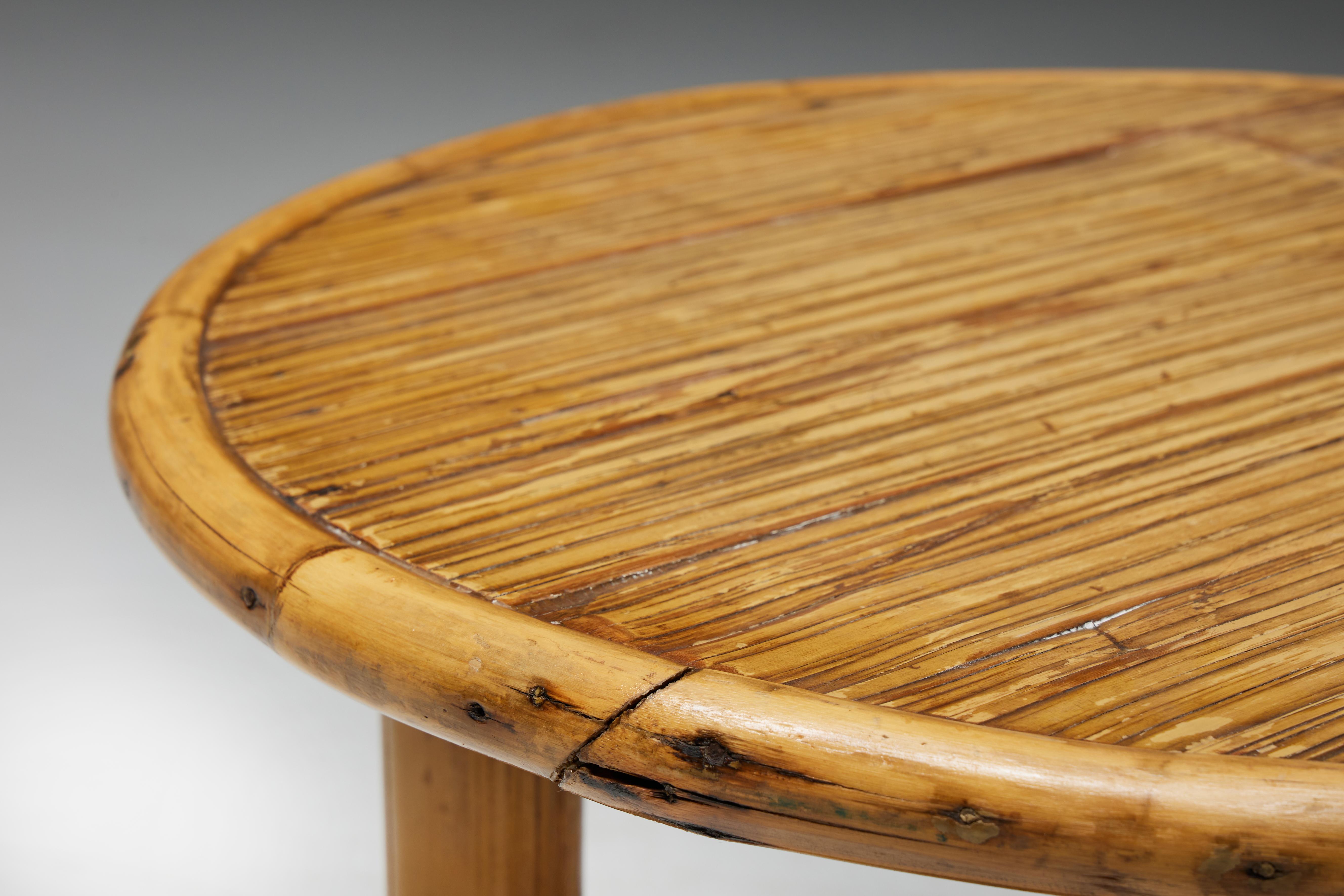 Late 20th Century Round Bamboo Side Table, Italy, 1970s For Sale
