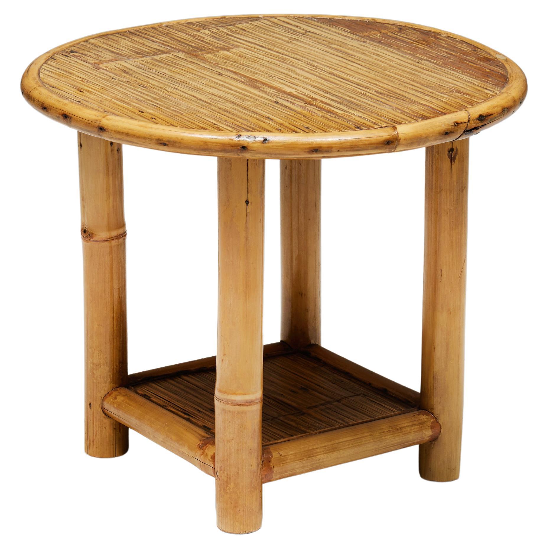 Round Bamboo Side Table, Italy, 1970s For Sale