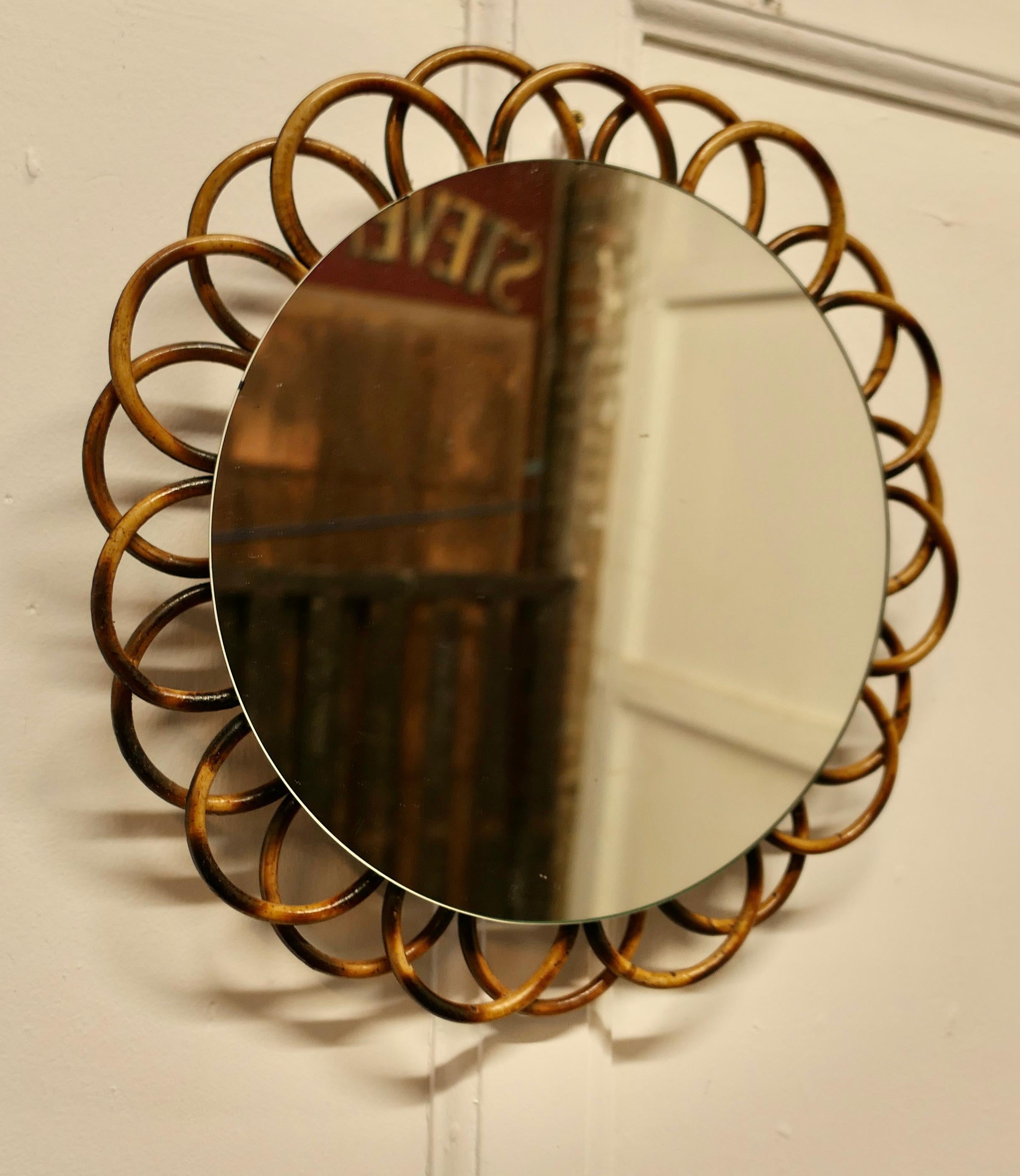 Mid-Century Modern Round Bamboo Wall Mirror    This is an attractive Mirror  For Sale